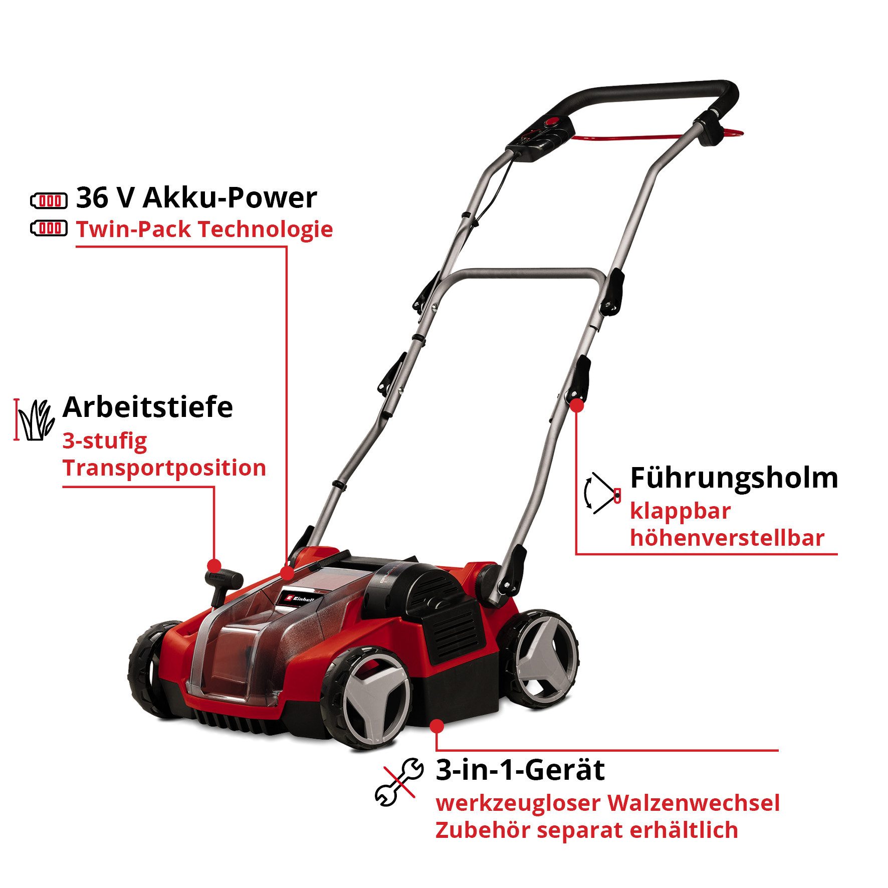 Einhell Akku-Vertikutierer / Lüfter Power X-Change GE-SC 36/35 Li - Solo, 35 cm Arbeitsbreite, ohne Akku und Ladegerät – Bild 3 von 5