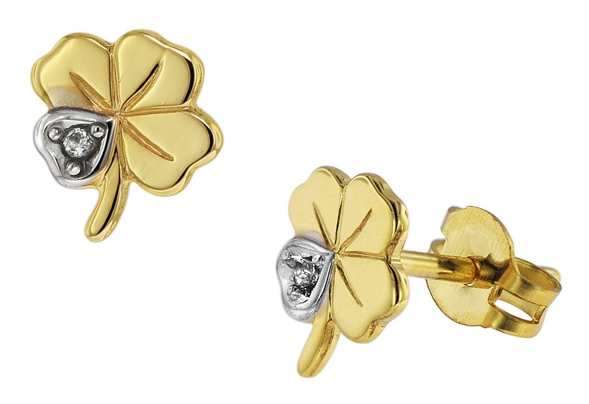 trendor Paar Ohrstecker Damen Kleeblatt 333 Gold 8 Karat Bicolor günstig online kaufen