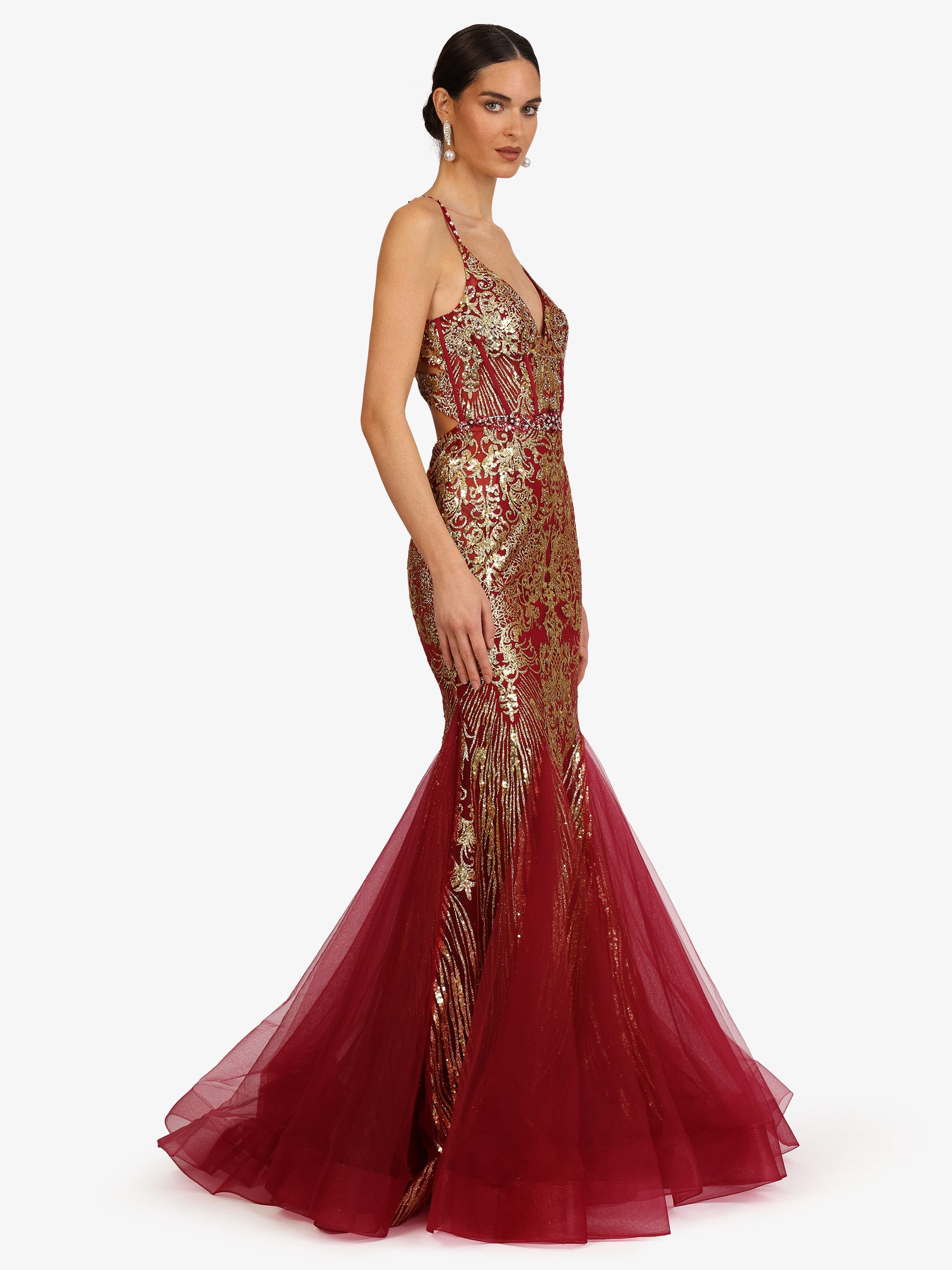 Kraimod Abendkleid mit V-Ausschnitt und Tüllsaum