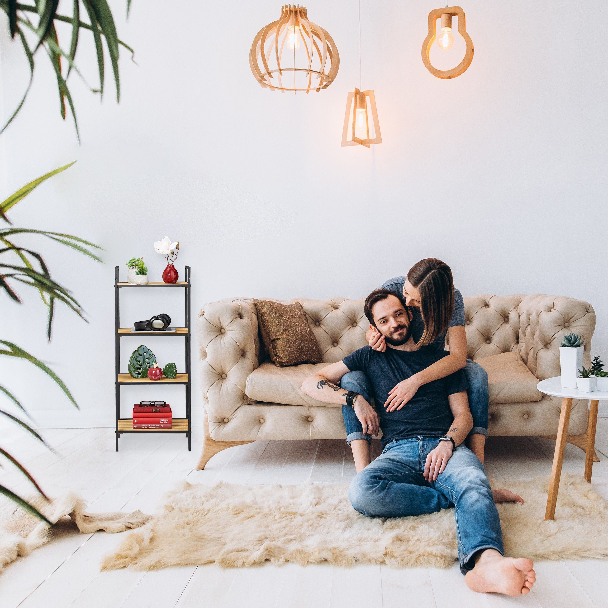 relaxdays Standregal aus Bambus & Metall, 4 günstig online kaufen