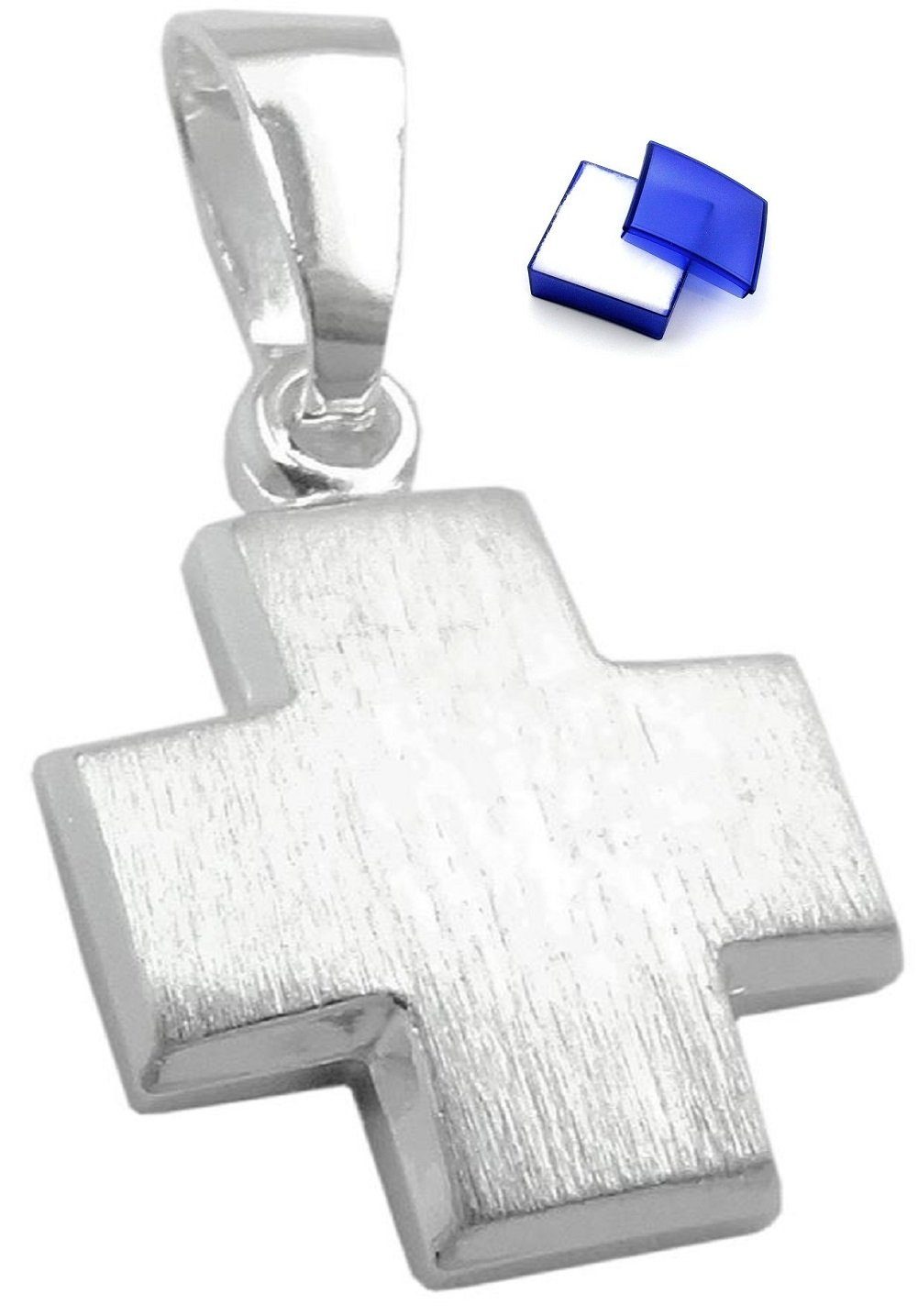 Kreuzanhänger Silber Kreuz x Anhänger 11 Schmuckbox, mm kleiner mattiert 11 Schmuck Religiöser inkl. unbespielt 925 Kettenanhänger