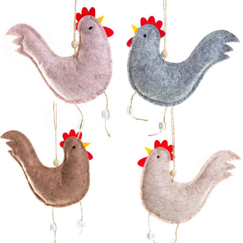 Logbuch-Verlag Osternest 4 Hühner aus Filz mit Schnur Osteranhänger 14x15cm, mehrfarbig