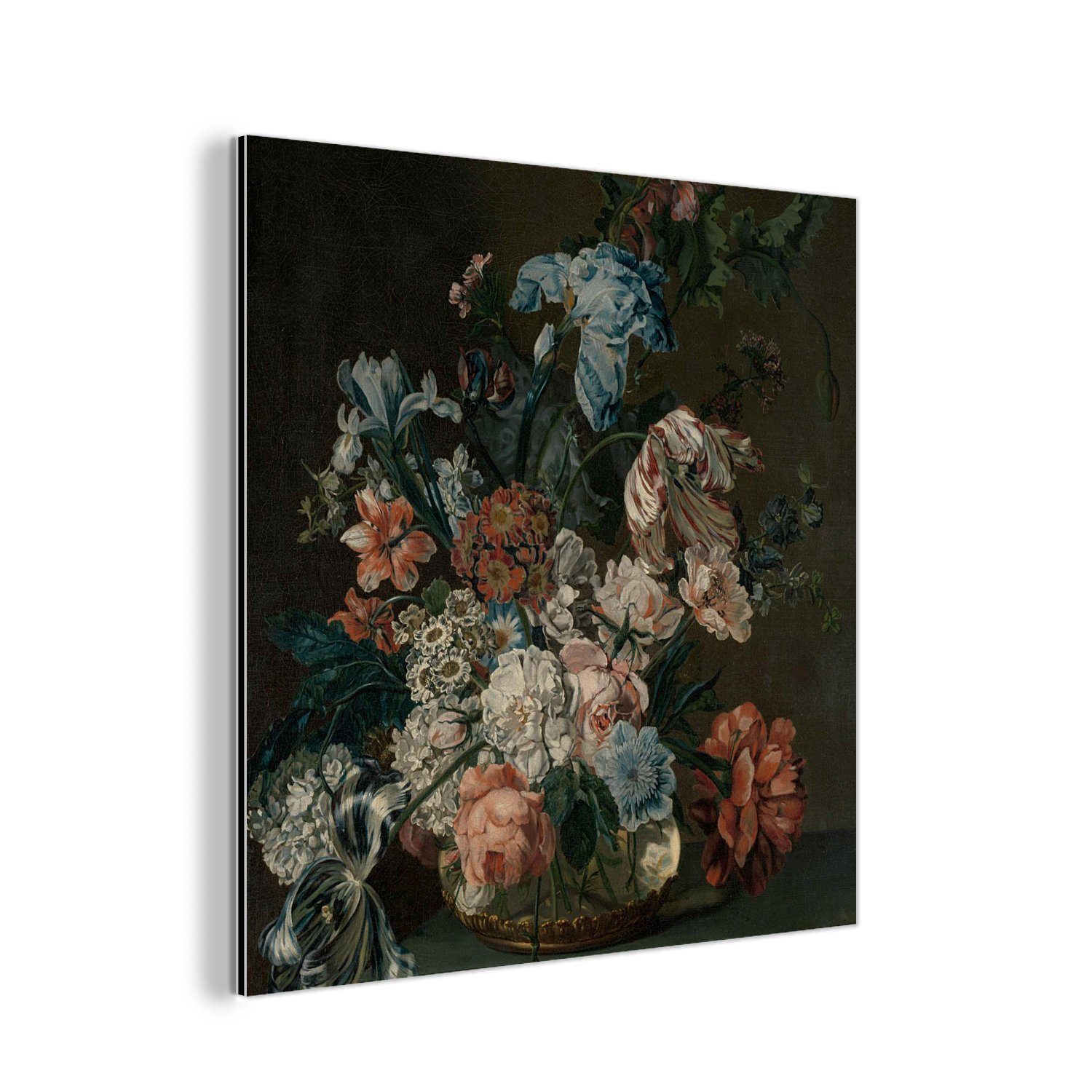 MuchoWow Metallbild Stilleben mit Blumen - Gemälde von Cornelia van der Mijn, (1 St), Alu-Dibond-Druck, Gemälde aus Metall, Aluminium deko