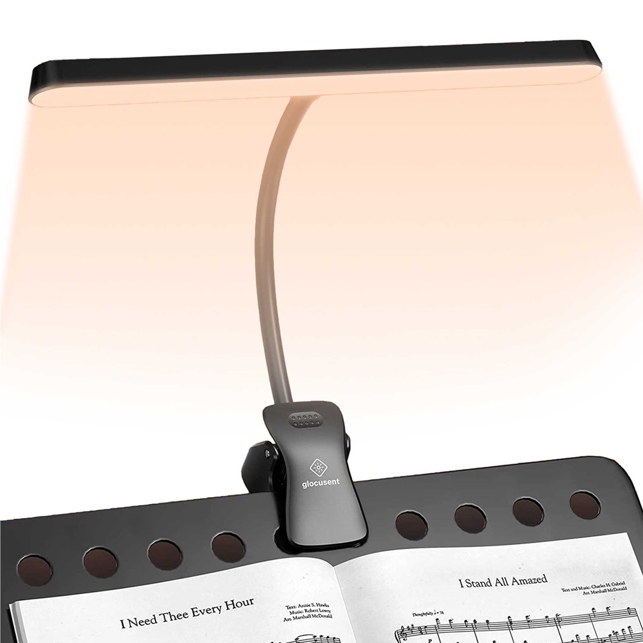 KINSI Klemmleuchten Notenpultleuchte, LED Leselampe, Klavierlicht, 5 Helligkeitsstufen, LED fest integriert, Wiederaufladbare LED-Pultleuchte für Klavier, Noten, Gitarre, 3 Farben