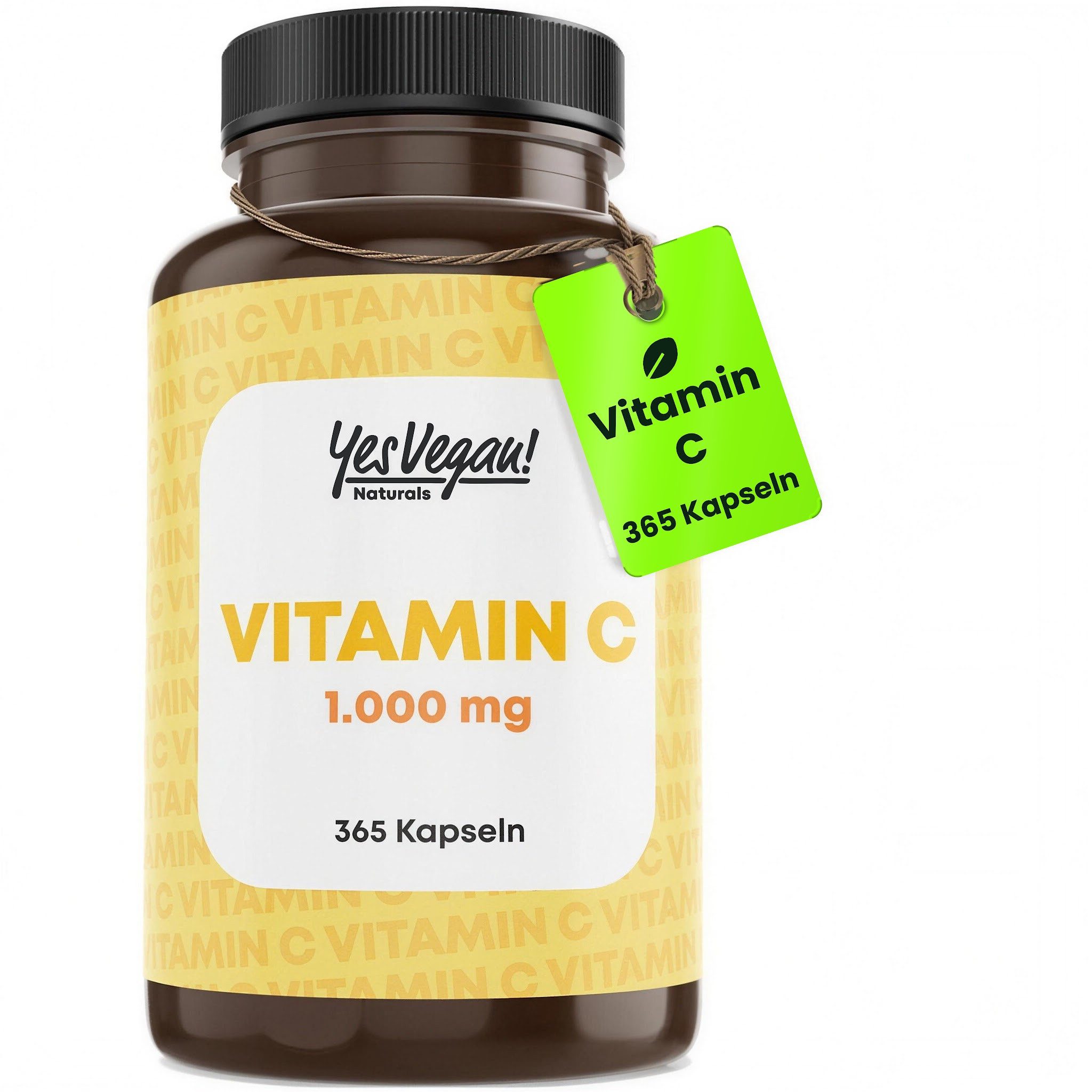 Yes Vegan Vitamin C 1000 mg hochdosiert, reine Ascorbinsäure Kapseln, 365 St., vegan, laktosefrei, glutenfrei