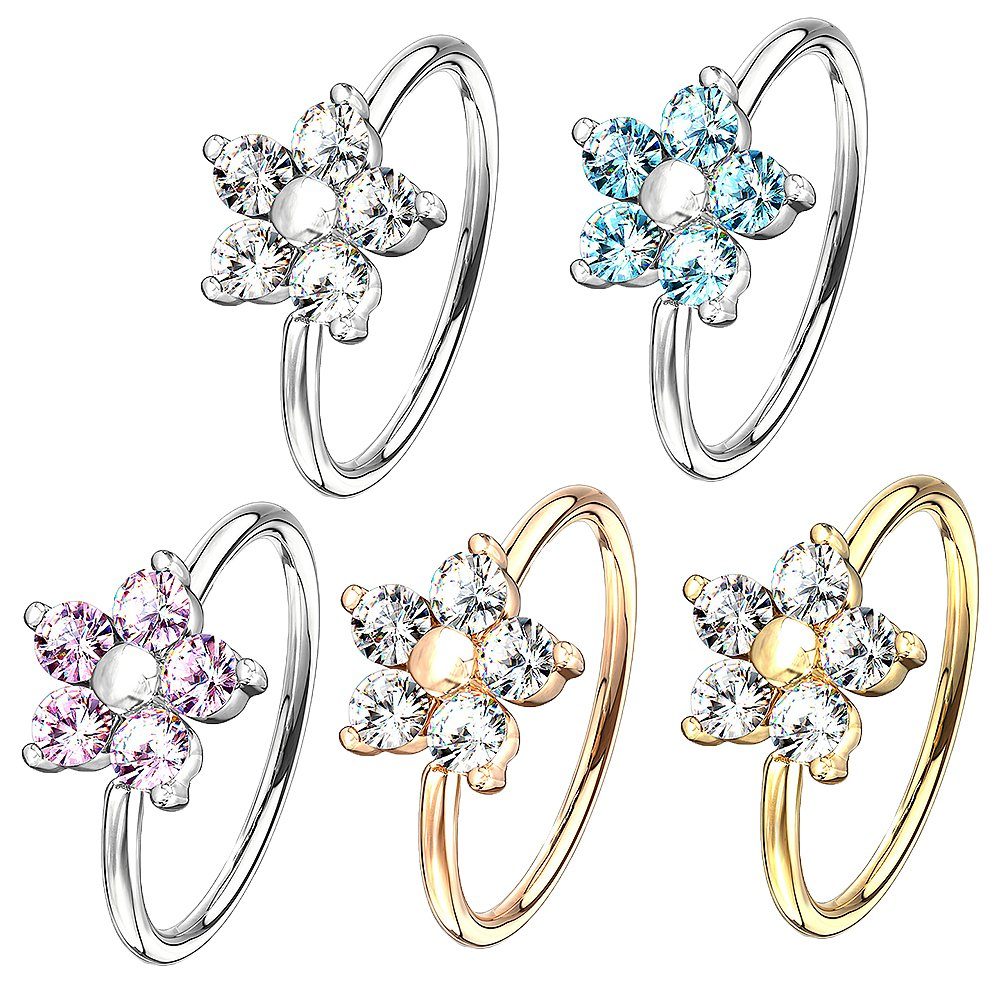 Taffstyle Nasenpiercing Universal Ohr Nase Lippen Piercing Biegbar Blume mit Kristall (Biegbar, funkelnd und vielseitig tragbar – filigranes Kristall Blumenpiercing)