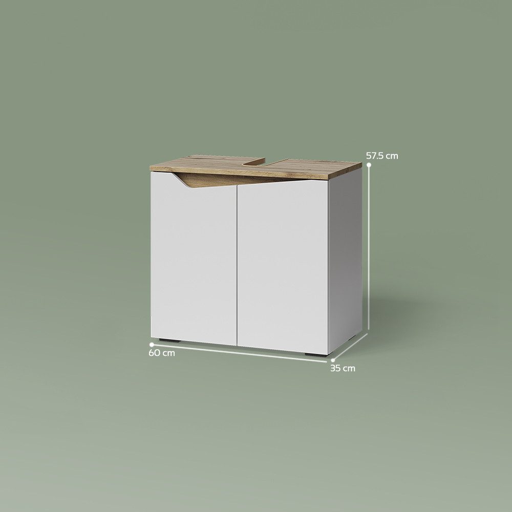 Livinity® Waschbeckenunterschrank Timavo, Weiß/Artisan-Eiche, 60 x 57.5 cm mit 2 Türen (1-St)