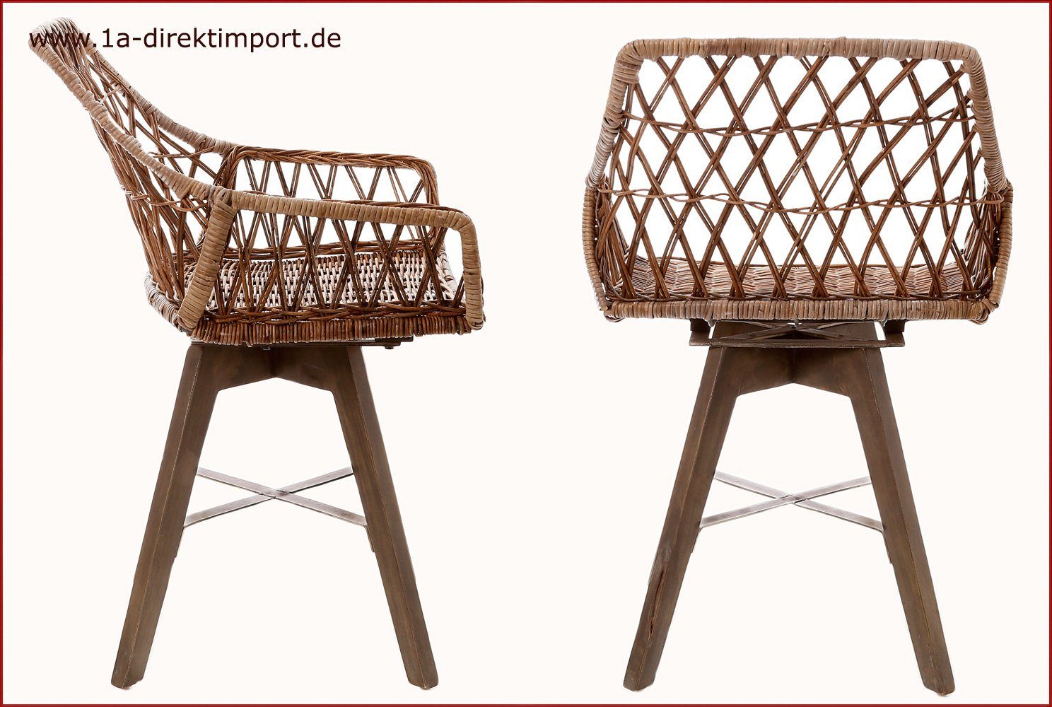 Esszimmerstuhl Rattanstühle Direktimport - - Holzgestell 1a Sessel mit mit Rattangeflecht mediterran