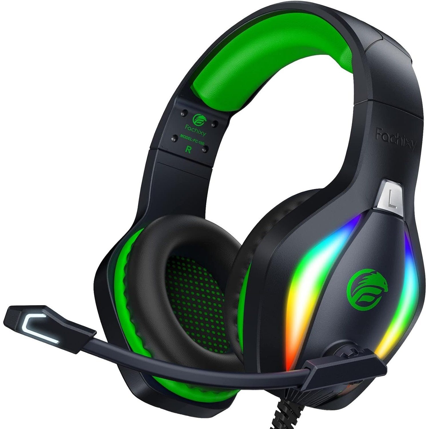Fachixy FC100 mit Mikrofon für PS4/PS5/PC/Xbox/Nintendo Switch Gaming-Headset (Xbox One Headset mit RGB-Beleuchtung, RGB-Beleuchtung)