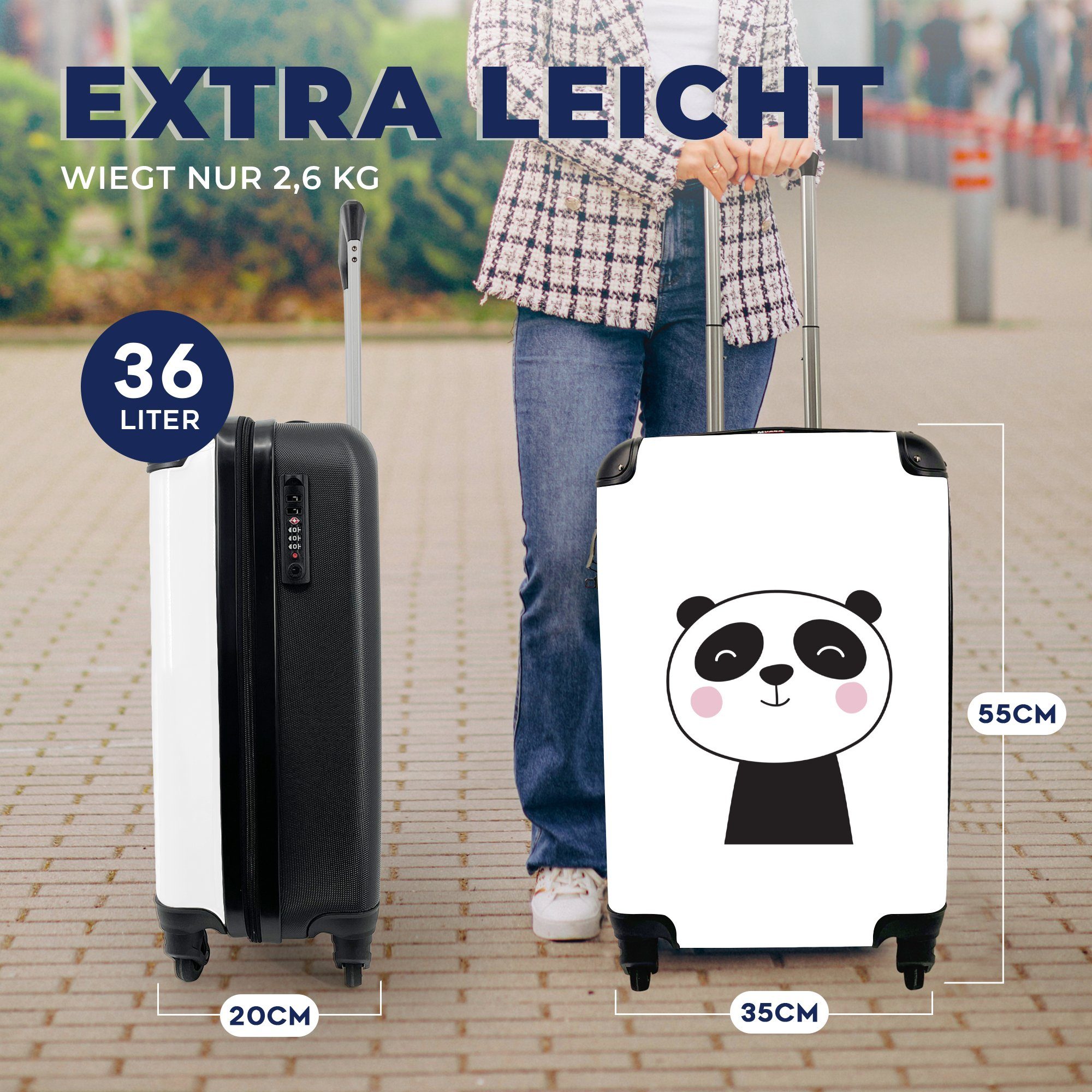 für Ferien, Reisetasche Reisekoffer rollen, Handgepäck MuchoWow - Handgepäckkoffer Panda Rollen, Illustration - Kinder, 4 Kinderzimmer - Trolley, mit