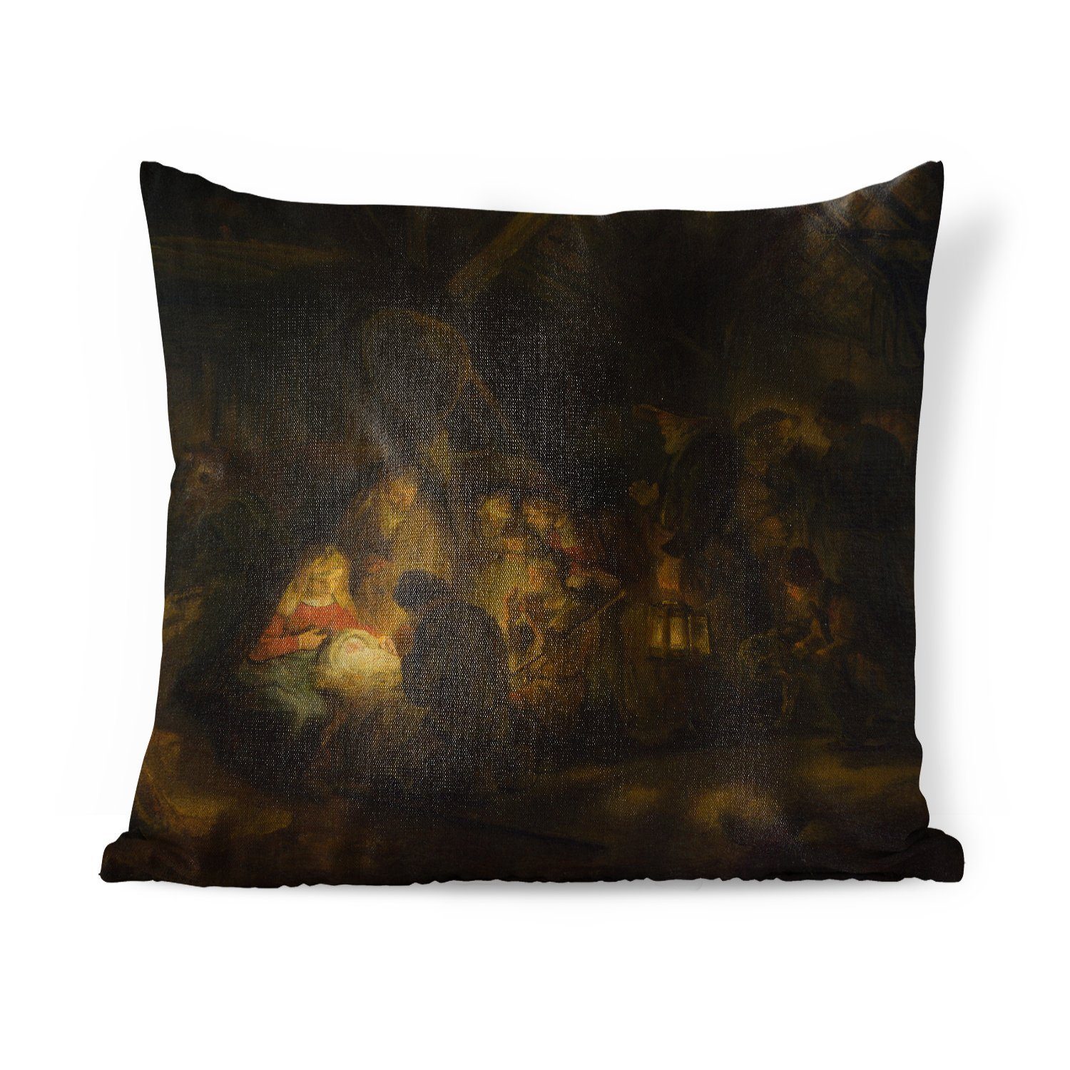 MuchoWow Dekokissen Anbetung der Hirten - Gemälde von Rembrandt van Rijn, Zierkissen mit Füllung für Wohzimmer, Schlafzimmer, Deko, Sofakissen