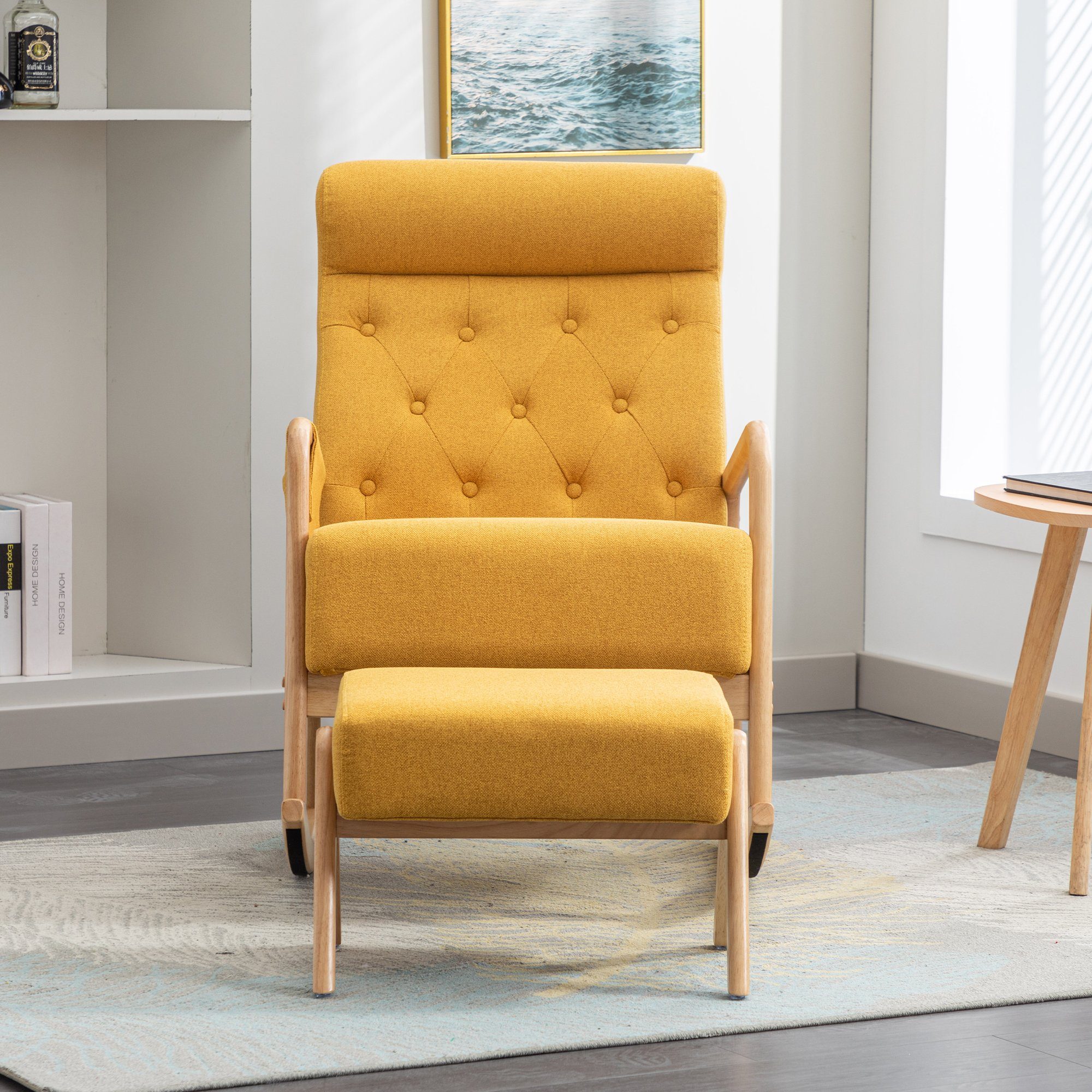 Odikalo Schaukelstuhl Lounge-Sessel Gelb Einzelstuhl mane Rückenlehne mehrfarbig gepolstert