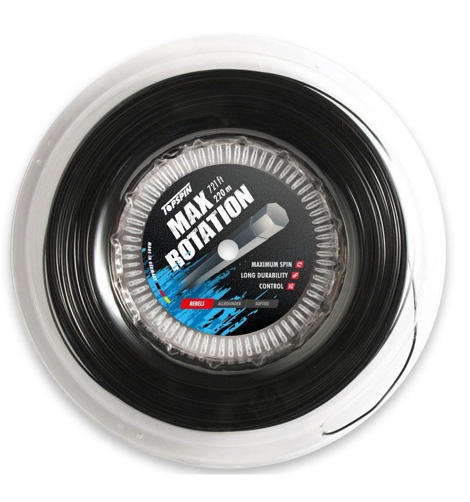 TOP SPIN Tennissaite Max Rotation (Haltbarkeit+Spin) schwarz 220m Rolle, Saitendicke: 1.27