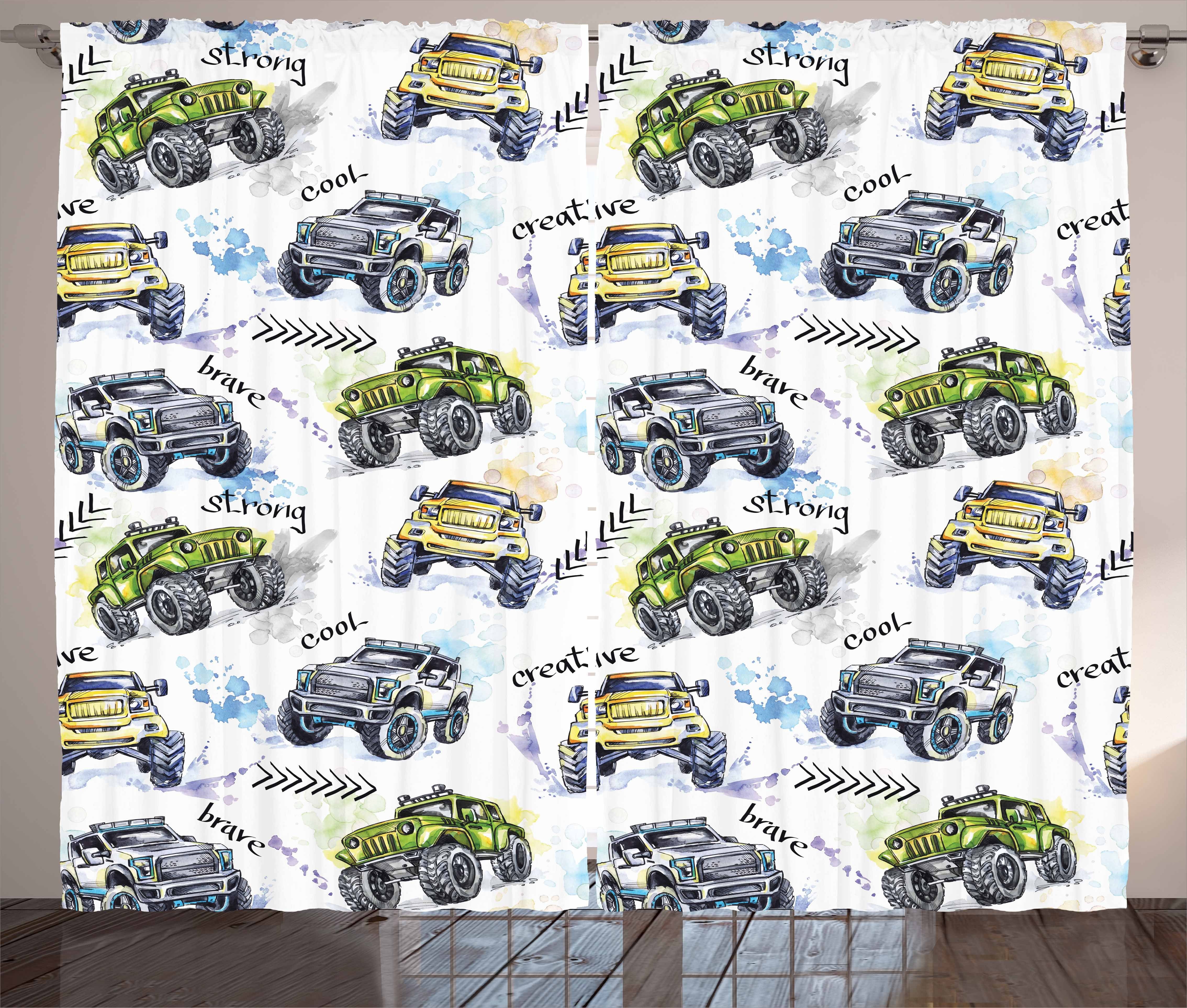 Haken, Autos Hand Vorhang gezeichnet Schlaufen mit Truck Kräuselband Schlafzimmer Monster Abakuhaus, und Gardine