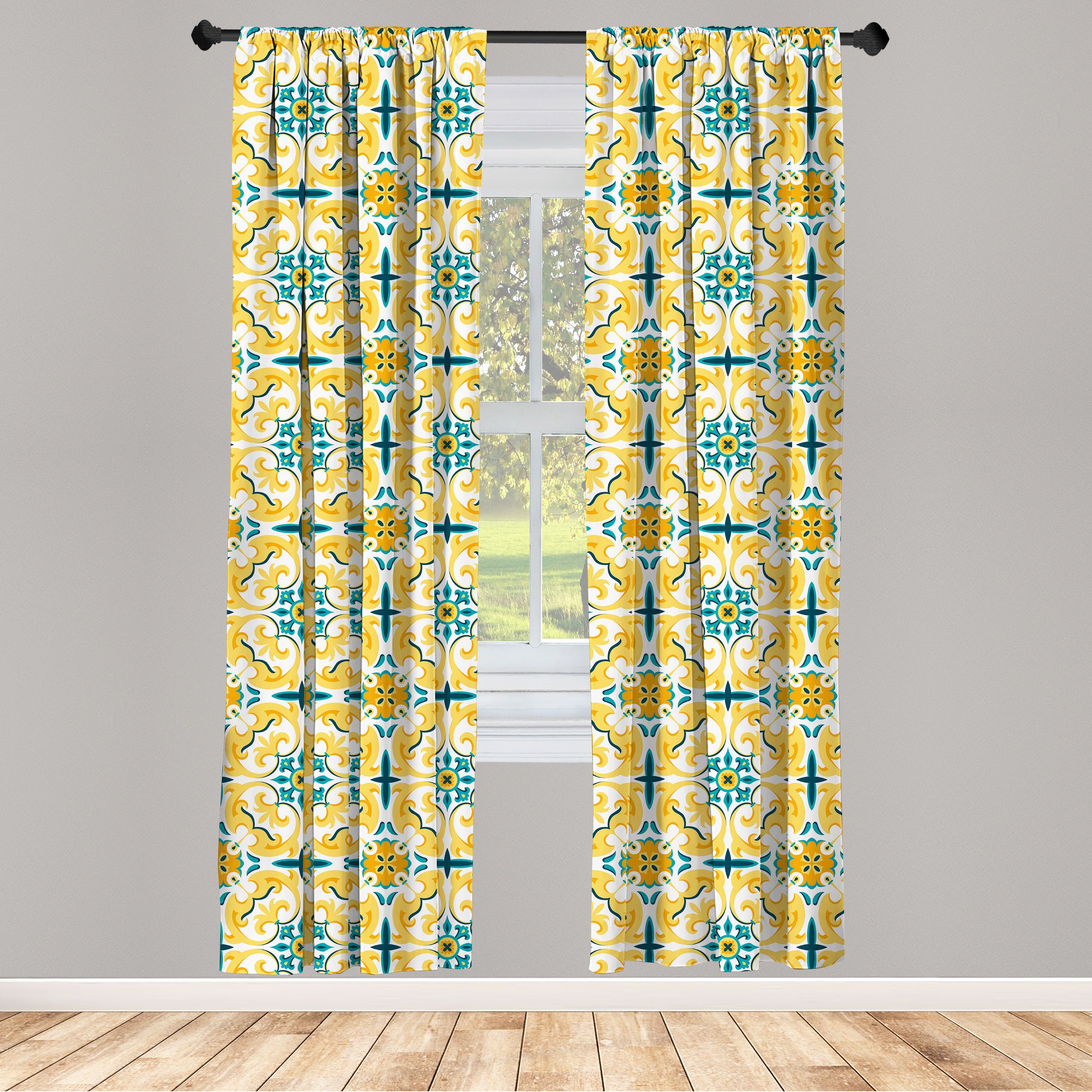 Gardine Vorhang für Wohnzimmer Schlafzimmer Dekor, Abakuhaus, Microfaser, viktorianisch Botanischer wirbelnde Motiv