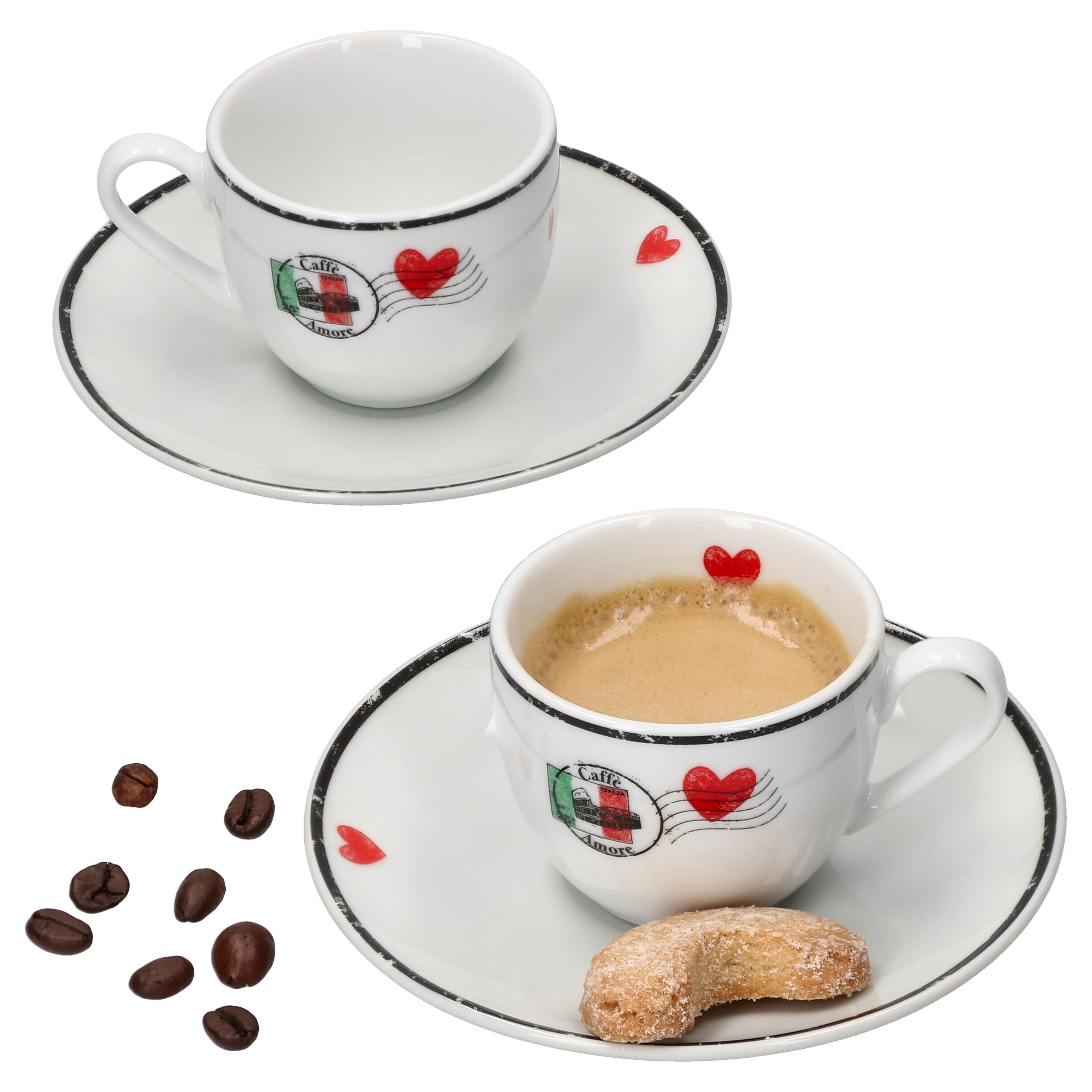 Ritzenhoff & Breker Becher 4tlg Set Caffee Amore Espressotasse + Untertasse 80ml Porzellan