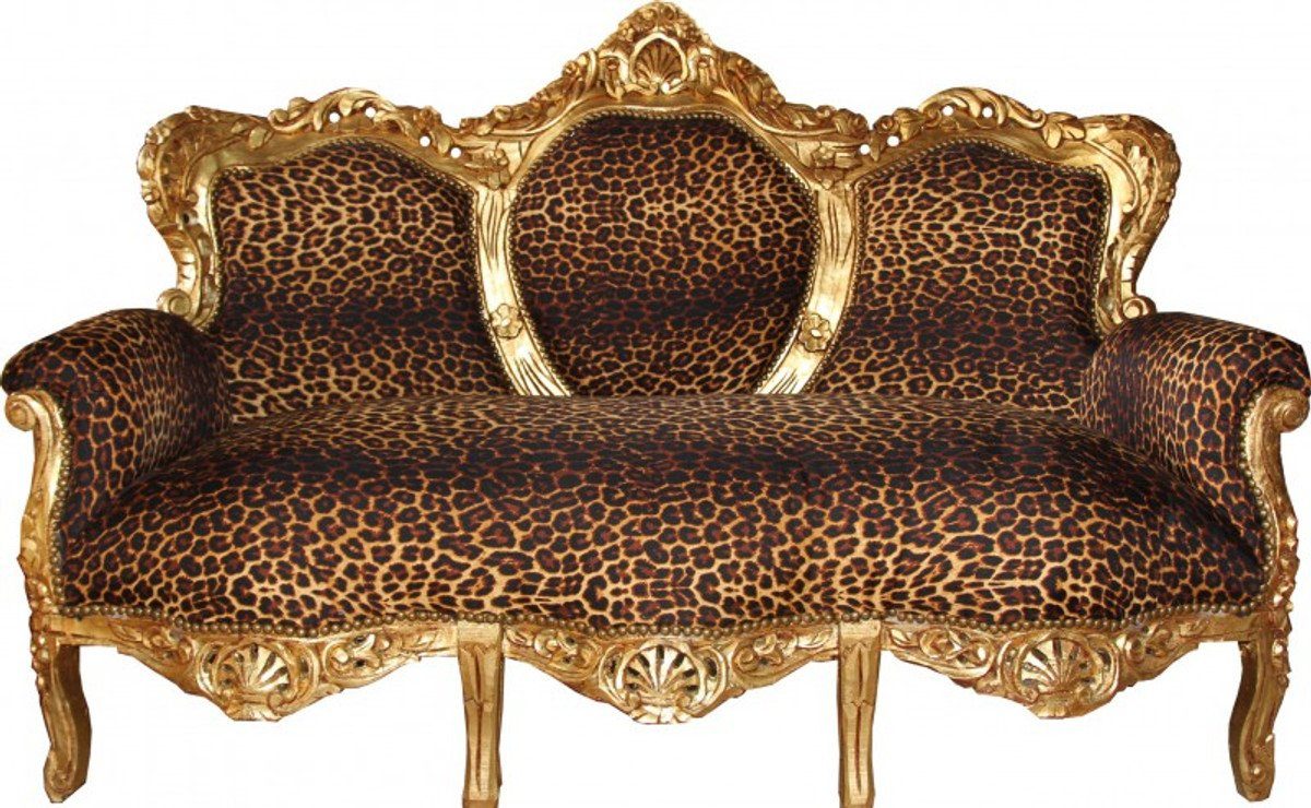 Antik Möbel Barock "King" 3er Casa Sofa Padrino - Leopard/Gold 3-Sitzer