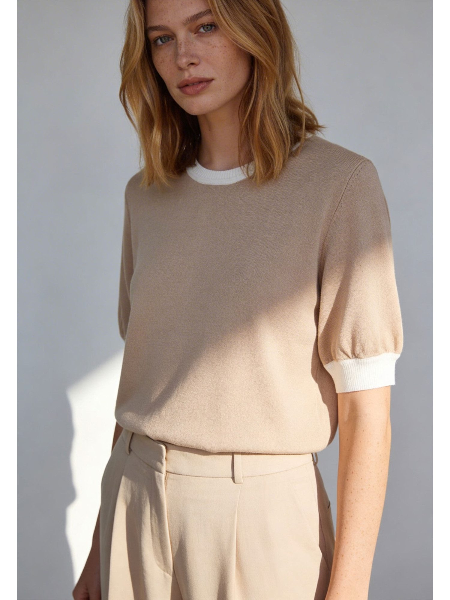 MORE&MORE Strickpullover sportiver Feinstrickpullover, Puffärmel