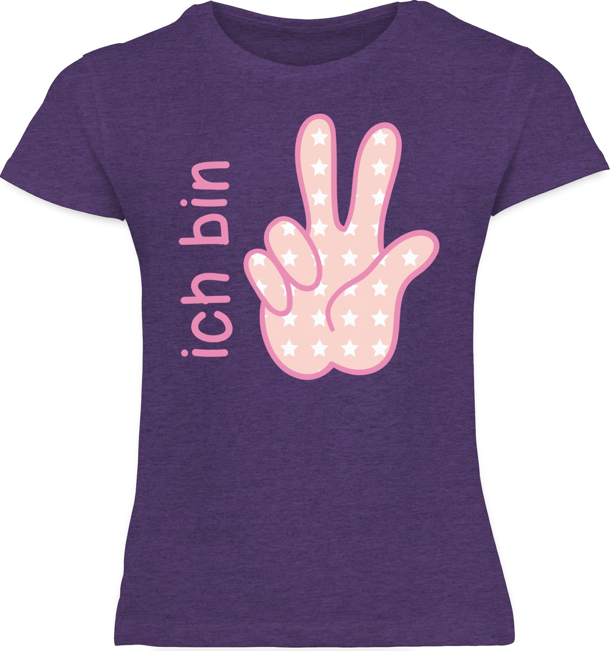 Kinder Kids (Gr. 92 -146) Shirtracer T-Shirt Ich bin drei Zeichensprache rosa - 3. Geburtstag - Mädchen Kinder T-Shirt