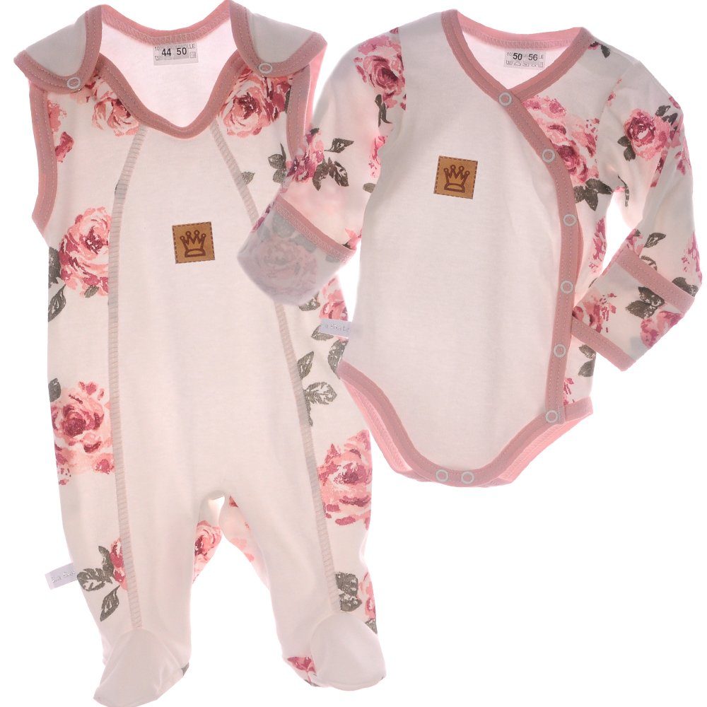 Strampler Strampler und Body mit Kratzschutz Baby Anzug in Creme mit Blumen