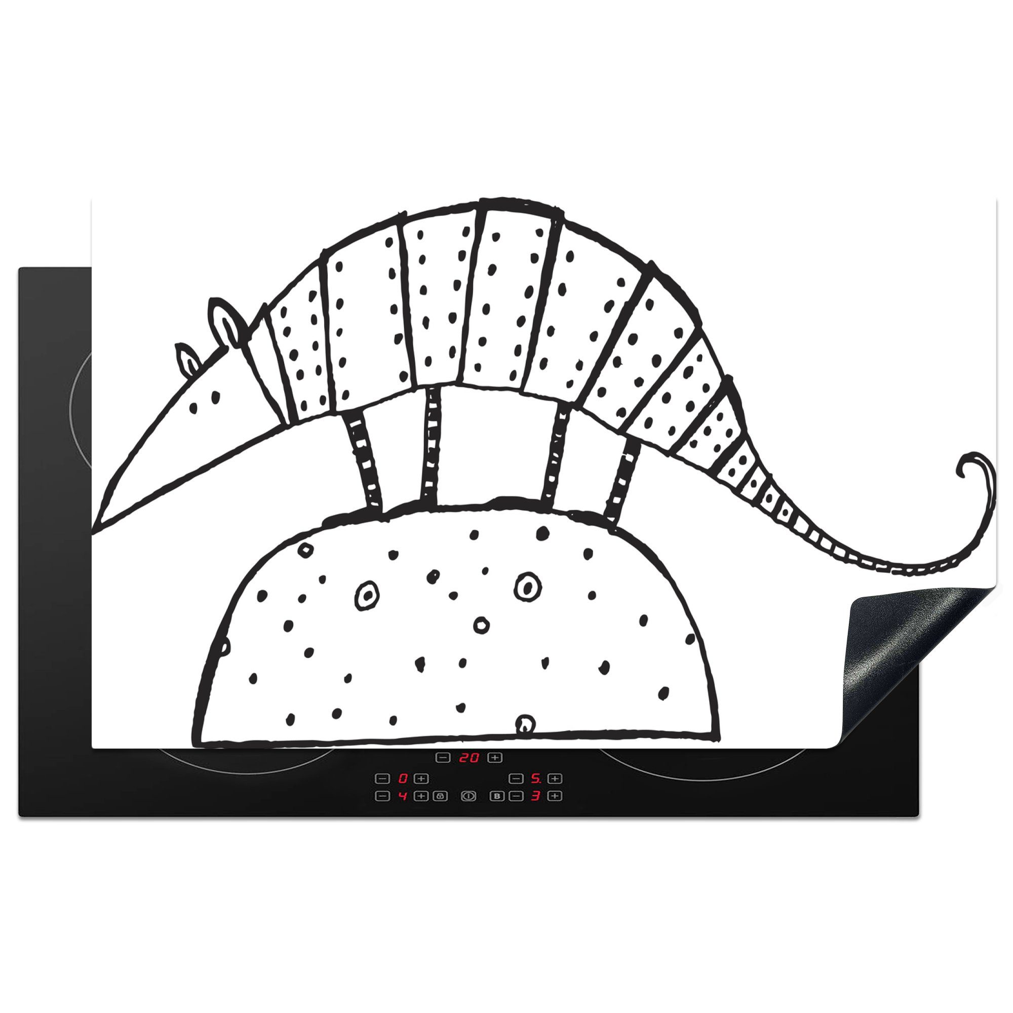 MuchoWow Herdblende-/Abdeckplatte Illustration eines Gürteltiers im Zeichenstil, Vinyl, (1 tlg), 83x51 cm, Ceranfeldabdeckung, Arbeitsplatte für küche