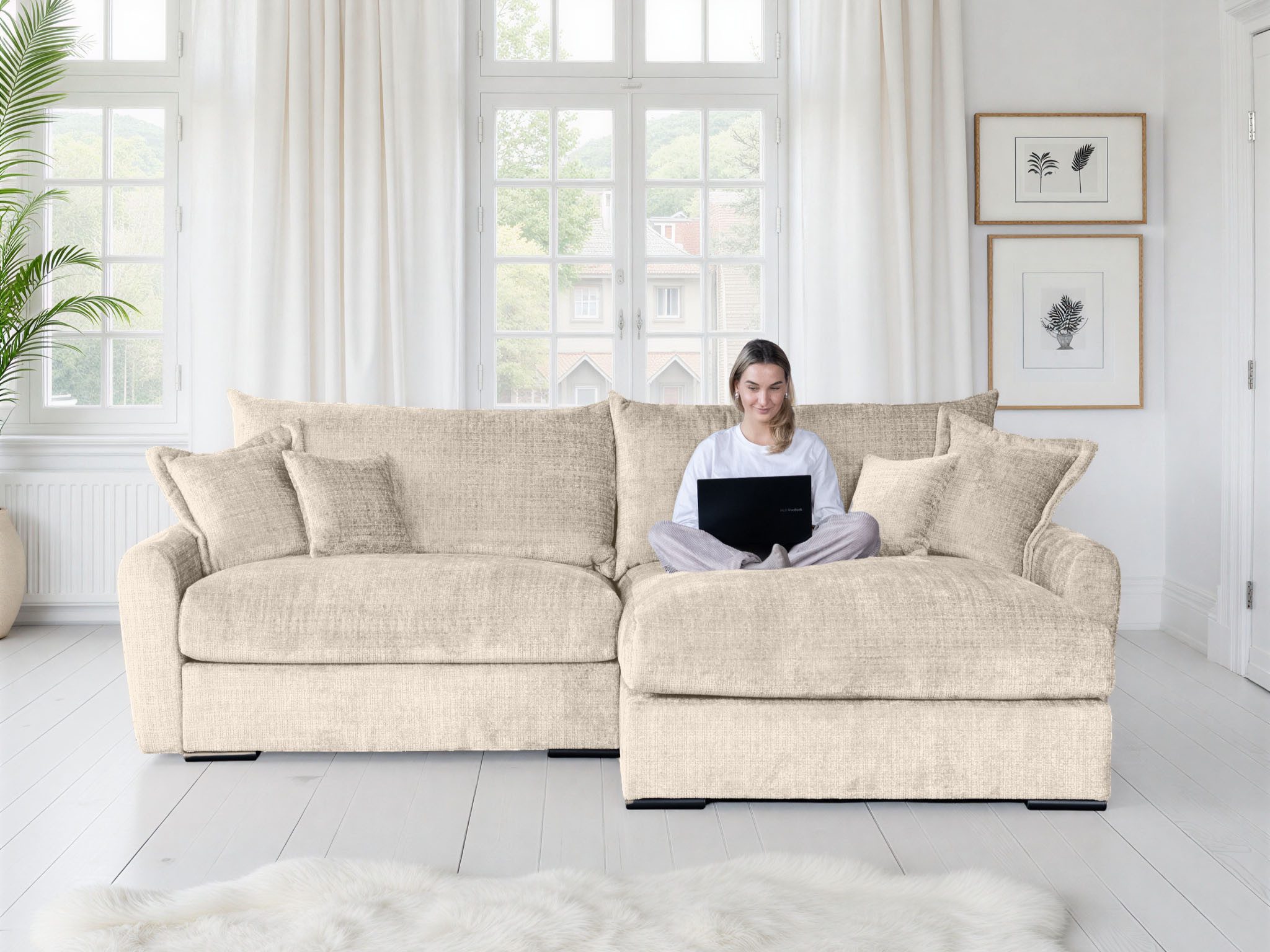 Home affaire Ecksofa Finca XL L-Form, B: 190 cm, 4 Zierkissen, Mega-Sofa, in Cord oder Chenille-Struktur, Federkern