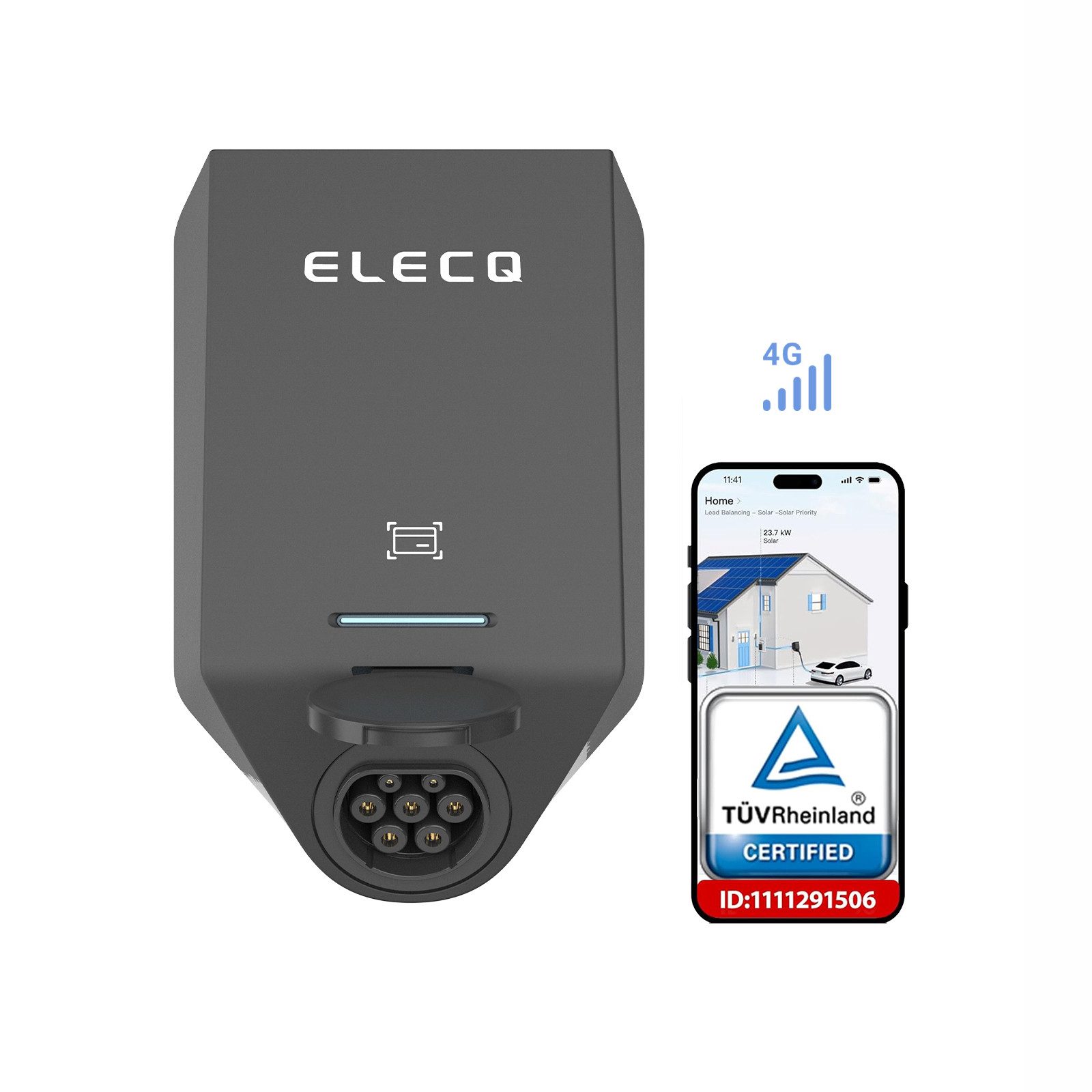 ELECQ Elektroauto-Ladestation H1, Wallbox mit App, 22kW / 32A, 3-phasig, Aktives Lastmanagement & PV-Überschussladen (erfordert Power Monitor), Intelligentes Laden, IP65 & IK10, RFID/WLAN/OCPP