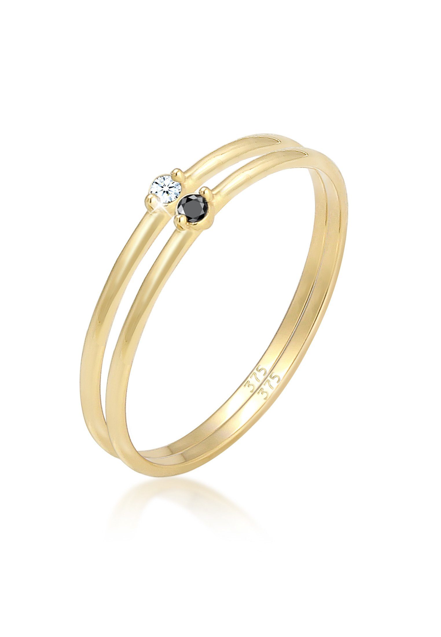 Elli DIAMONDS Verlobungsring Solitär Schwarz Weiss Diamant (0.03 ct) Gelbgold | Verlobungsringe