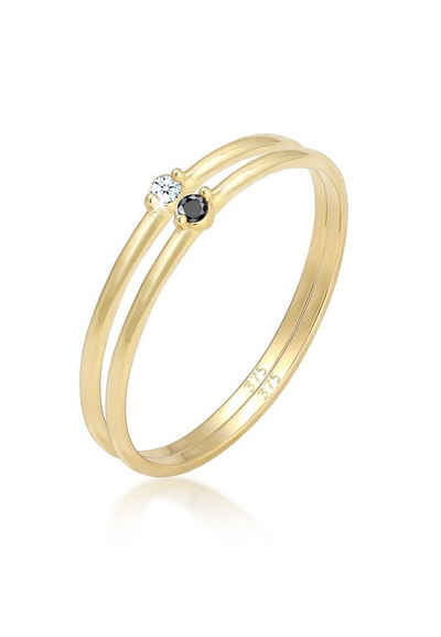 Elli DIAMONDS Verlobungsring Solitär Schwarz Weiss Diamant (0.03 ct) Gelbgold