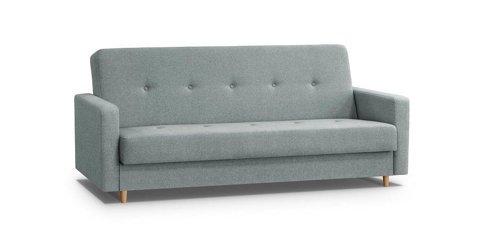 Beautysofa 3-Sitzer Sofa für 3 Personen ADELINE Holzfüße Skandinavisch Polstersofa, Schlaffunktion, Wellenfedern mint