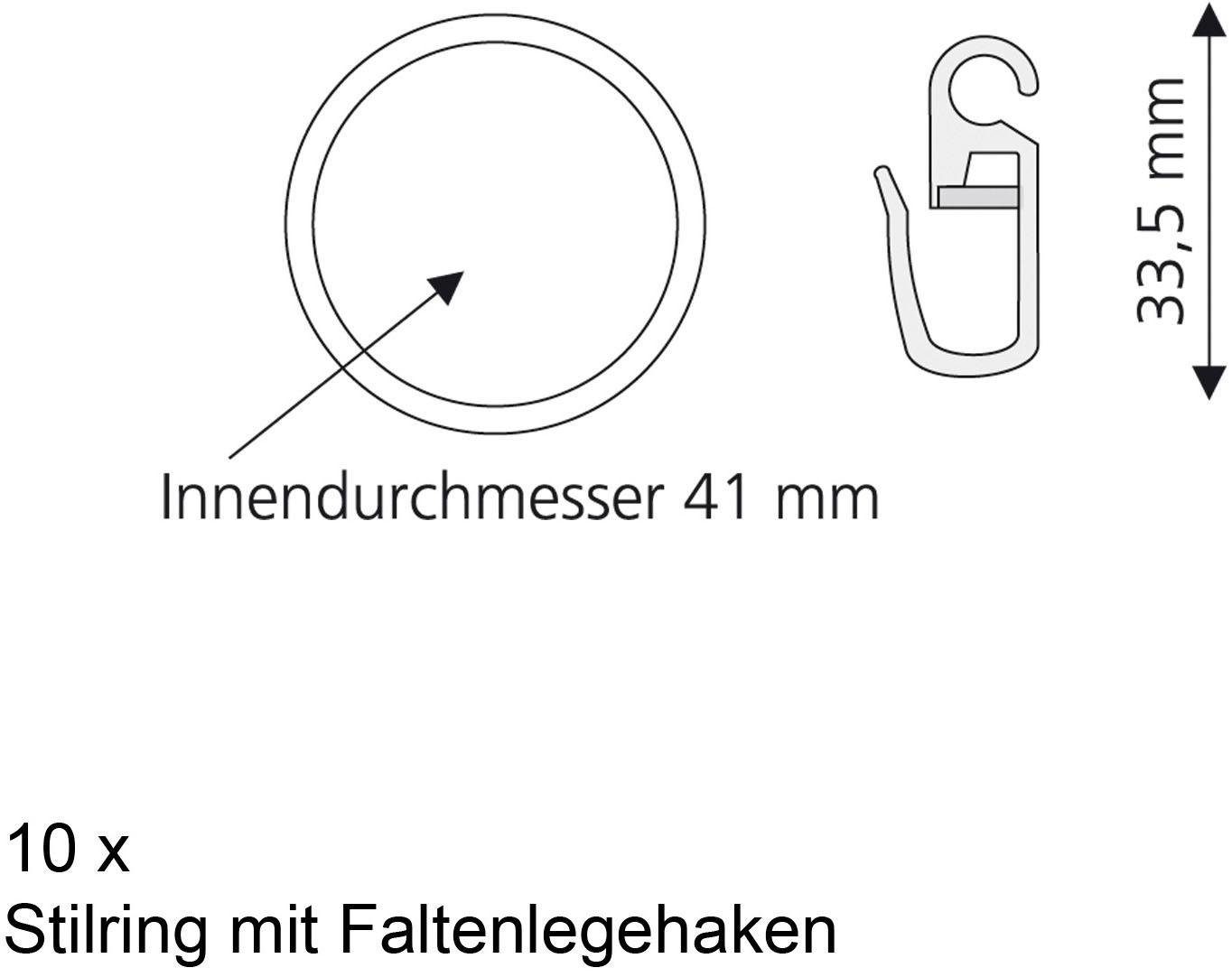 Liedeco Gardinenring, Gardinenstangen, (Packung, 10-St., mit Faltenlegehaken), für Gardinenstangen Ø 28 mm