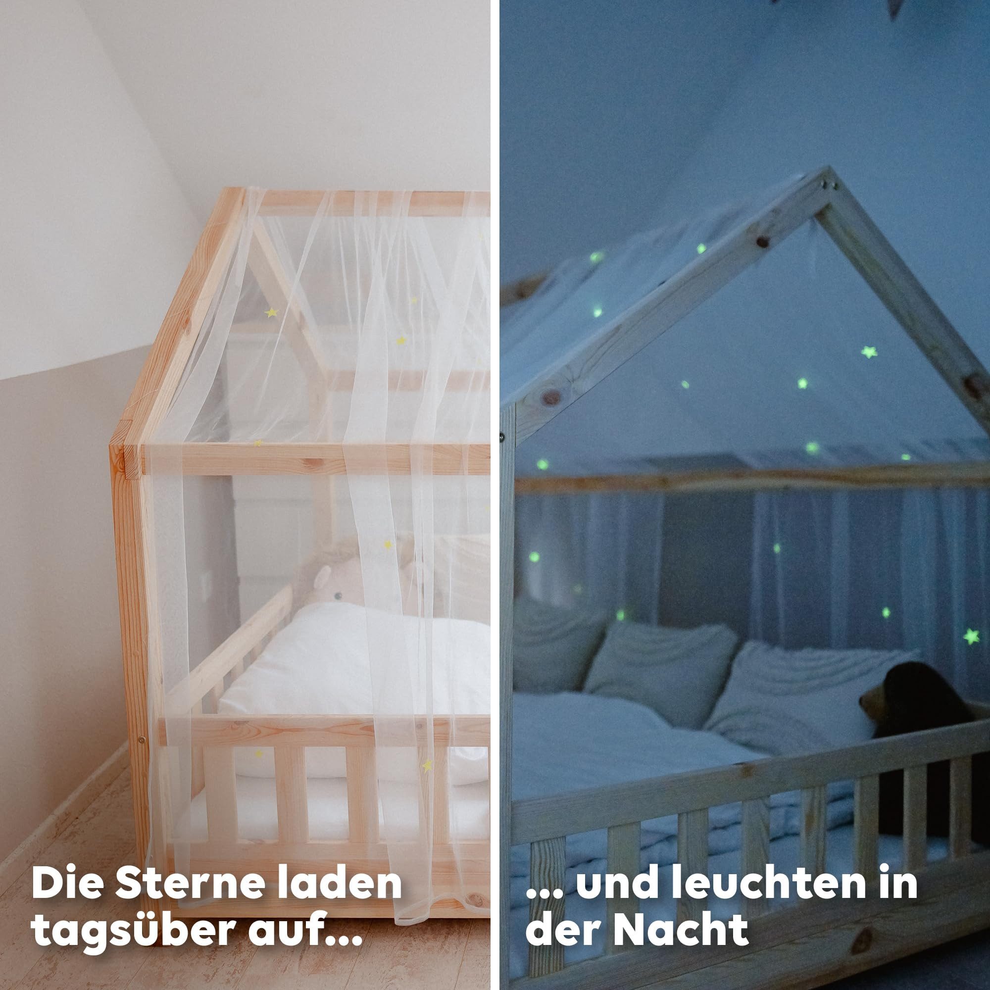 lilimaus Betthimmel Hausbett Himmel Leuchtende Sterne aus Musselin - 2er-Set (1-tlg), mit leuchtenden Sternen - funkeln im Dunkeln überm Hausbett