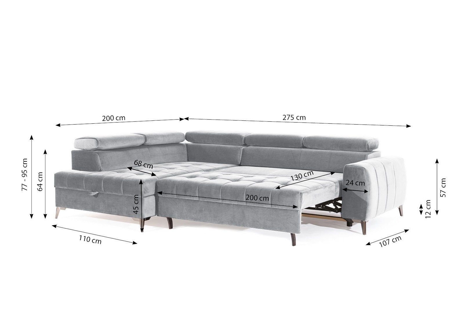 Fun Möbel Ecksofa Schlafsofa Sofa AGNESA SPEED mit Ottomane in Stoff Salvador, mit Schlaffunktion, einstellbare Kopfstützen