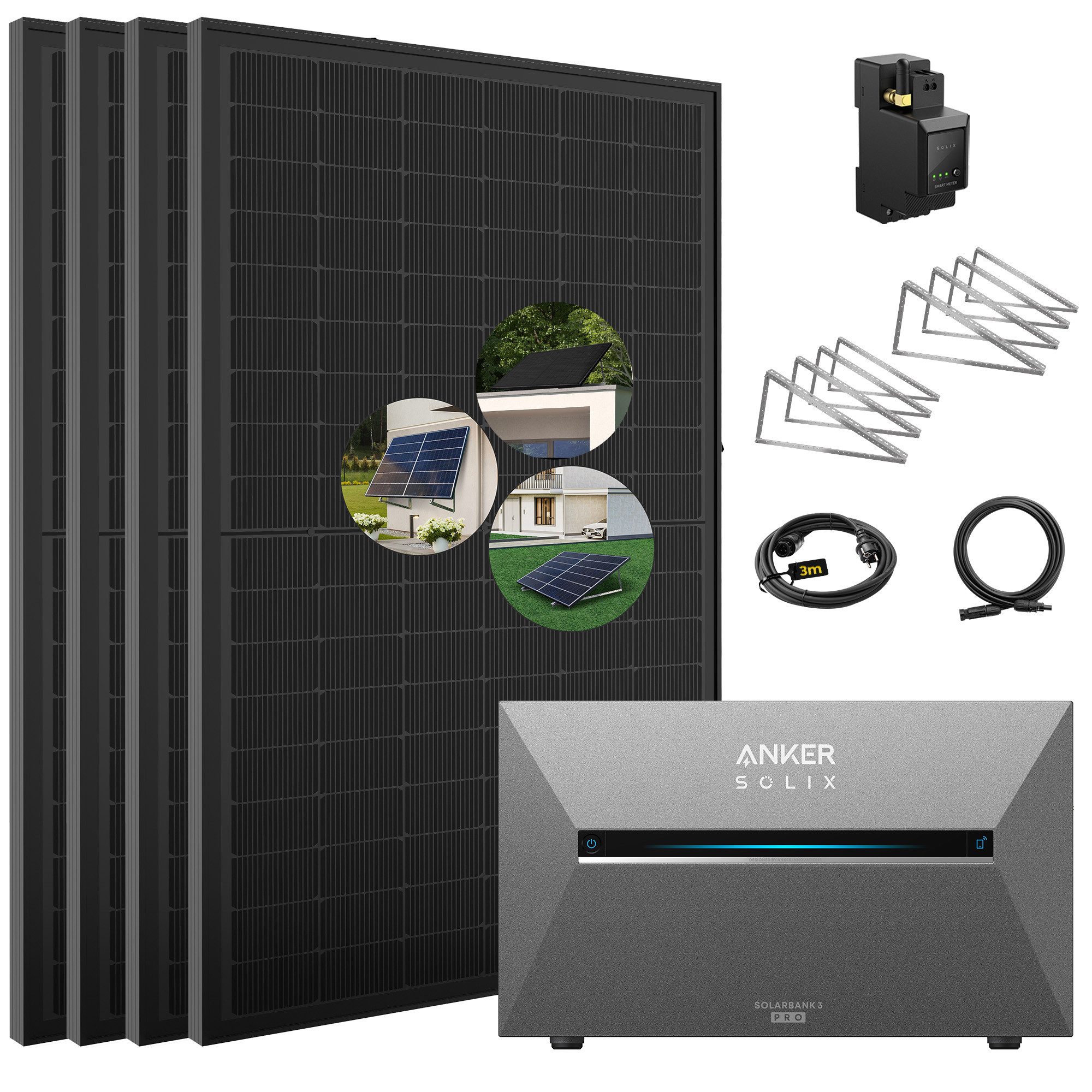 SolarMars Balkonkraftwerk mit Speicher 2000W Anker Solix Solarbank 3 E2700 Pro, 2000 W, Monokristallin, (mit optionaler BP2700 Erweiterungsakku und Halterung), mit intelligenter KI zur dynamischen Überwachung des Stromverbrauchs