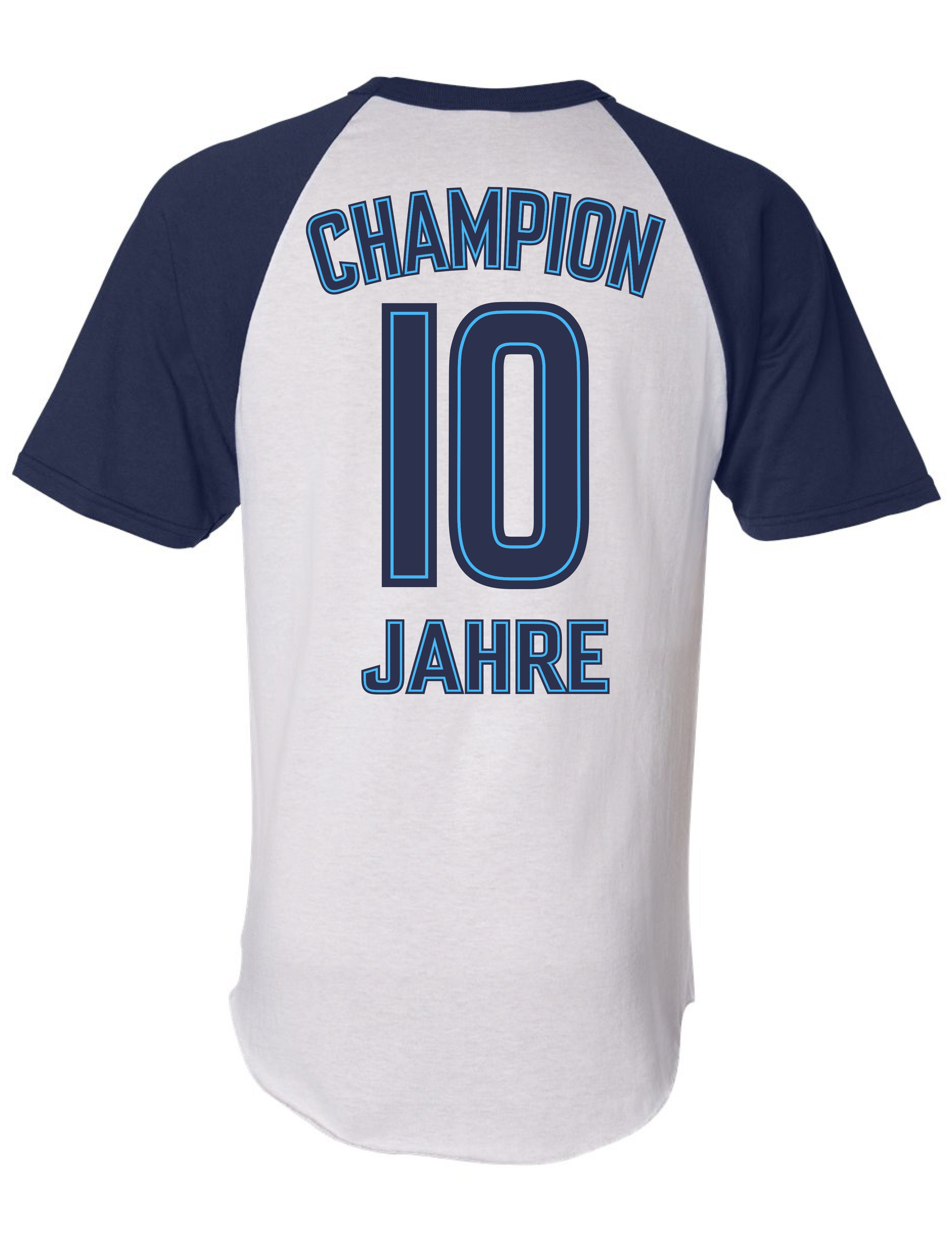Baddery Print-Shirt Jungen Fußball Shirt in Trikot-Optik 10. Geburtstag: Champion 10 Jahre, hochwertiger Siebdruck, aus Baumwolle