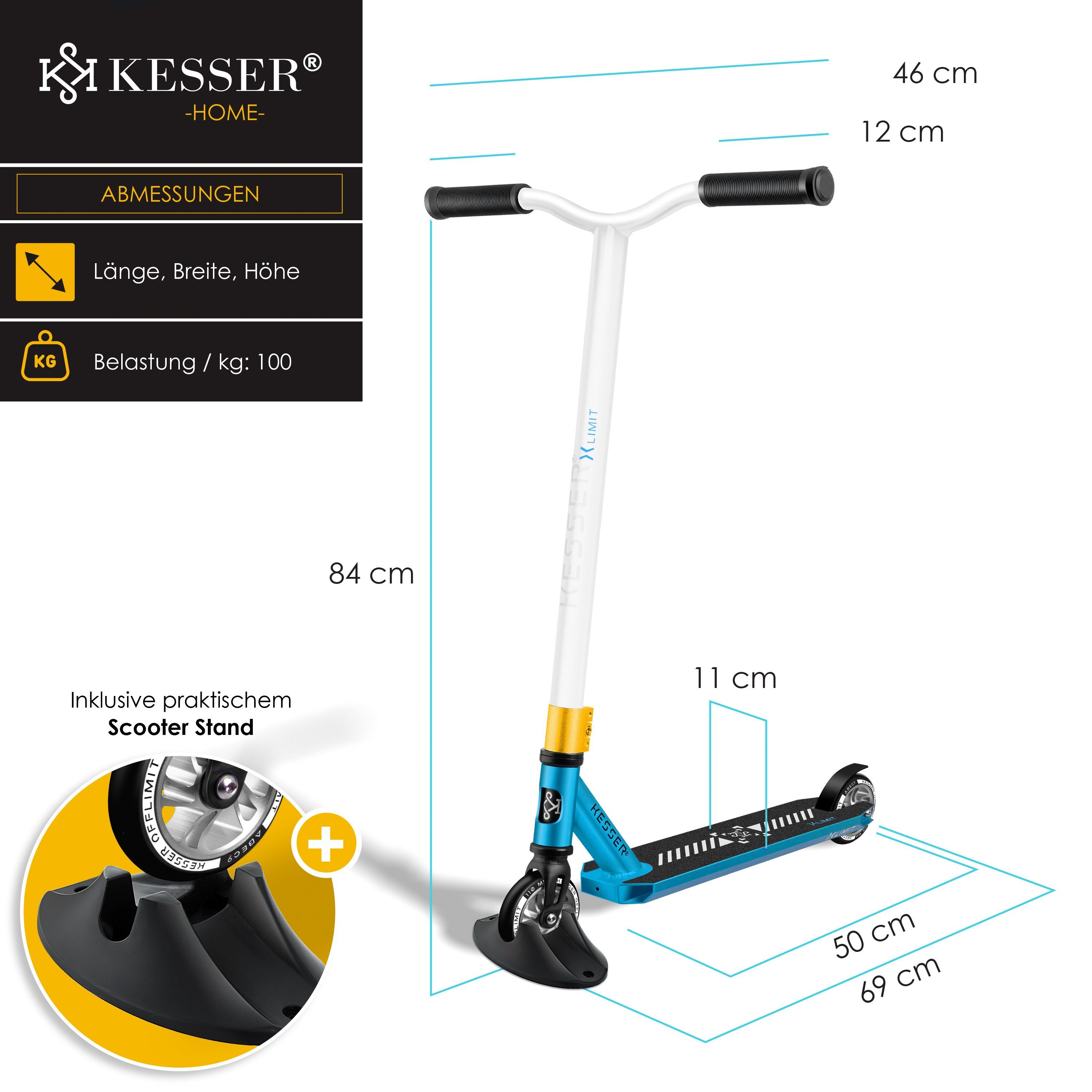 Scooter, Stunt Petrol Scooter Blue Lenkung / Funscooter KESSER 360° Stuntscooter White X-Limit-Pro