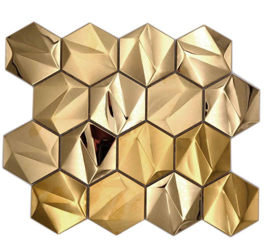 Mosani Mosaikfliesen Edelstahl Hexagon Mosaikfliesen 3D Stahl Gold glänzend günstig online kaufen