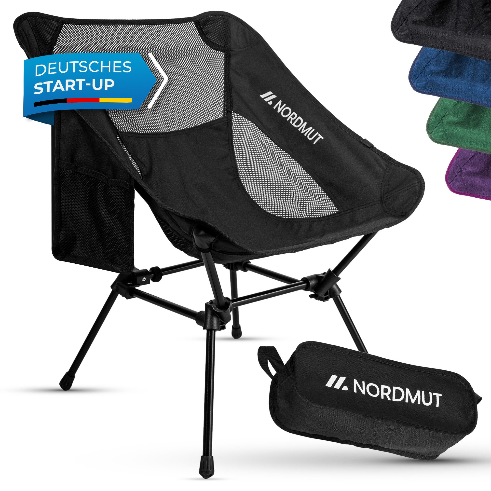 Nordmut Campingstuhl ultraleicht, kompakt & klappbarer Sitzplatz, 1,1 kg 7075 Aluminium (Spar-Set, 1 St), tragbar, 4 Bein Gestell, faltbar, bis 150 kg, Aluminium, Trekking