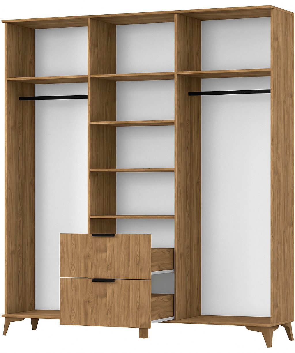 MOEBLO Kleiderschrank Entia (Kleiderschrank 2-türig Schrank Garderobe Schlafzimmer, Eiche Artisan, mit Lamellen Kleiderstange und Regale, mit Schubladen) (HxTxB):192x60x185 cm