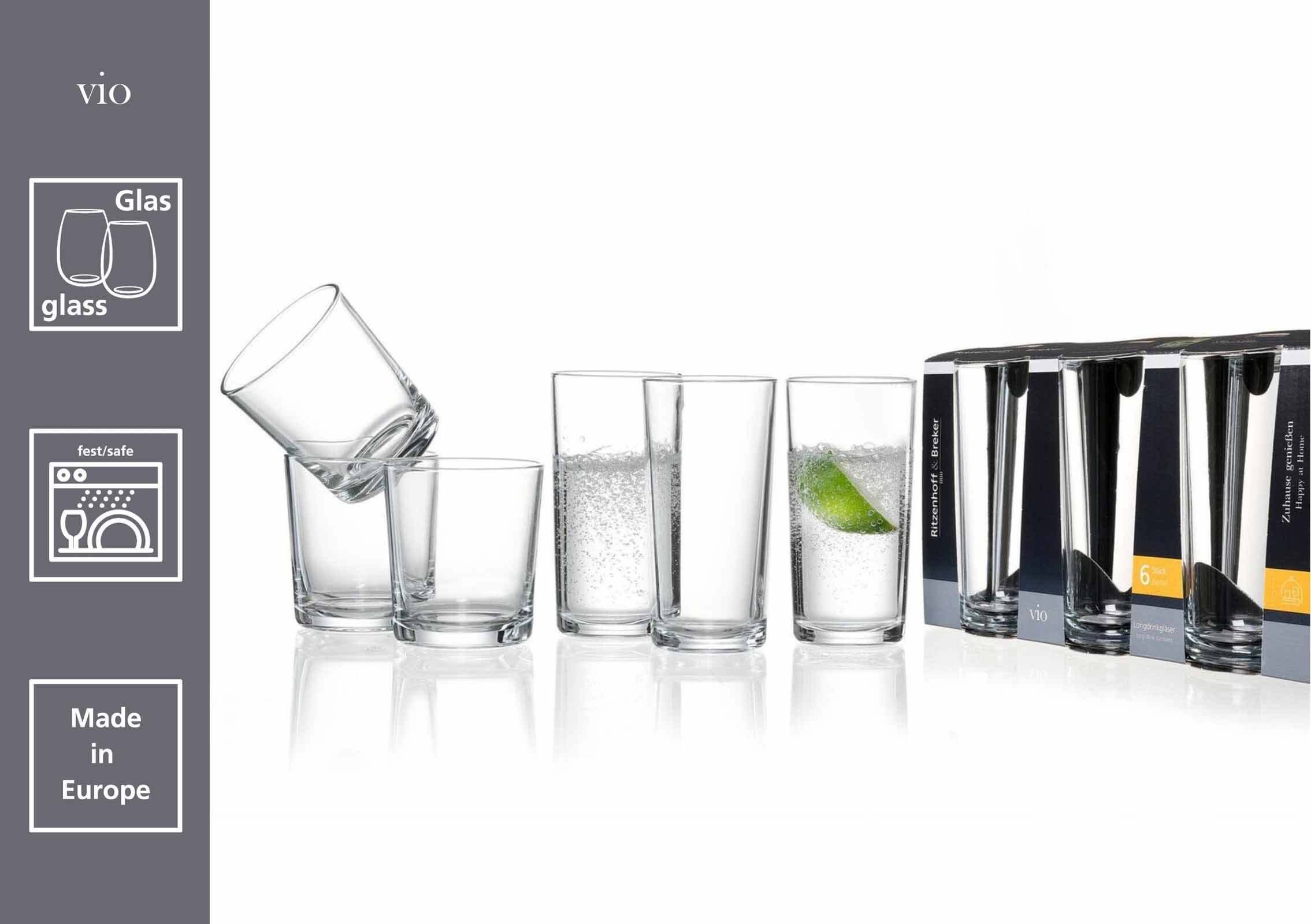 Ritzenhoff & Breker Whiskyglas Vio Whiskygläser 260 ml 6er Set, 6-tlg., Glas