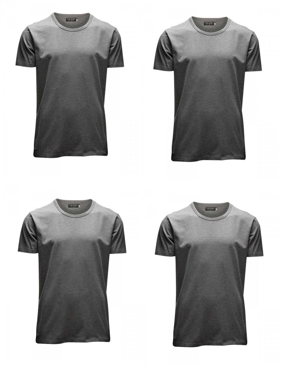 - Melange T-Shirt Light Stretch Jones Grey 4er Jack (12058529) (4-tlg) Mustang mit & O-Neck T-Shirt Herren Pack