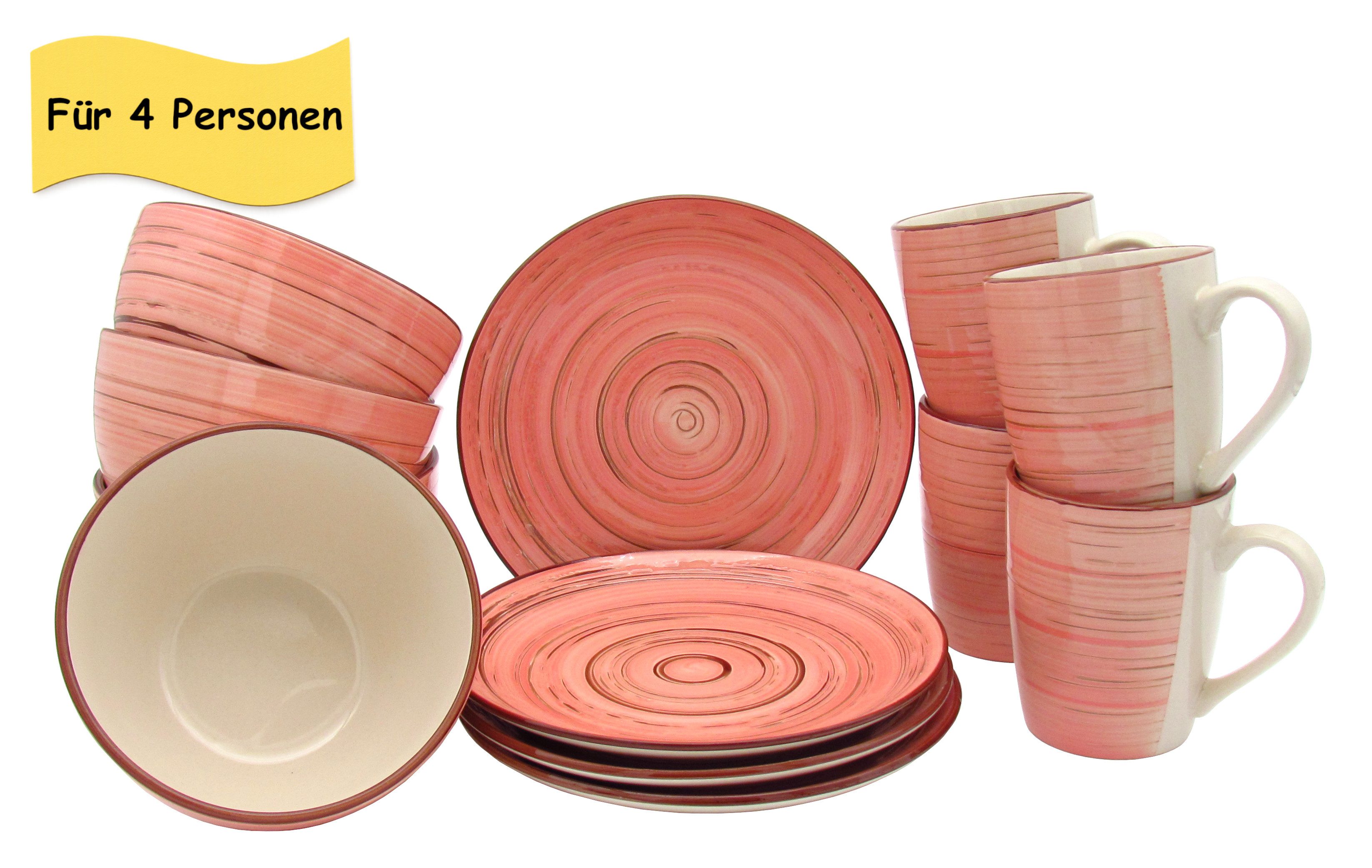 steinwohn Frühstücks-Geschirrset Keramik Frühstücks-Service 12-/18-teilig für 4 oder 6 Personen (12-tlg), Vintage Look, Spülmaschinen- & Mikrowellengeeignet