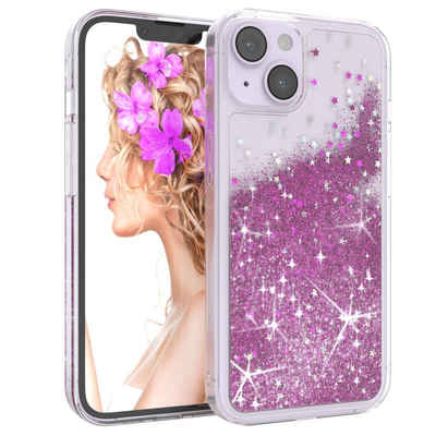EAZY CASE Handyhülle Liquid Glittery Case für Apple iPhone 14 6,1 Zoll, Bumper Case Back Cover Glitter Glossy Handyhülle Etui Violett Lila