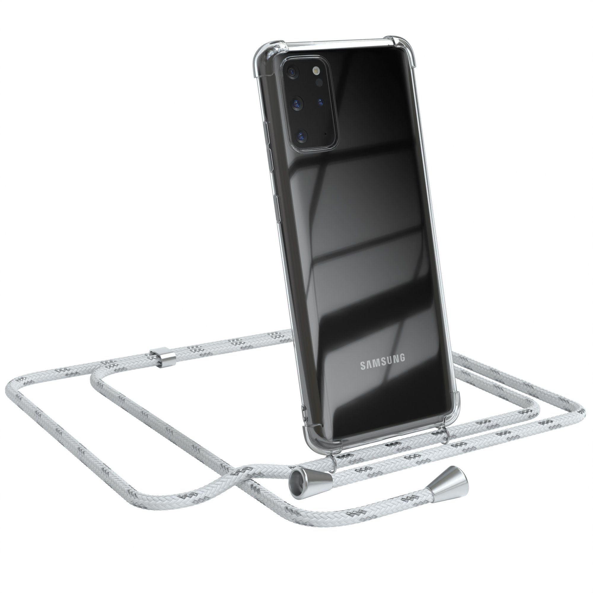 EAZY CASE Handykette Hülle mit Kette für Samsung Galaxy S20 Plus / 5G 6,7 Zoll, Hülle Smartphonekette für Unterwegs Festivalhülle Transparent Weiß