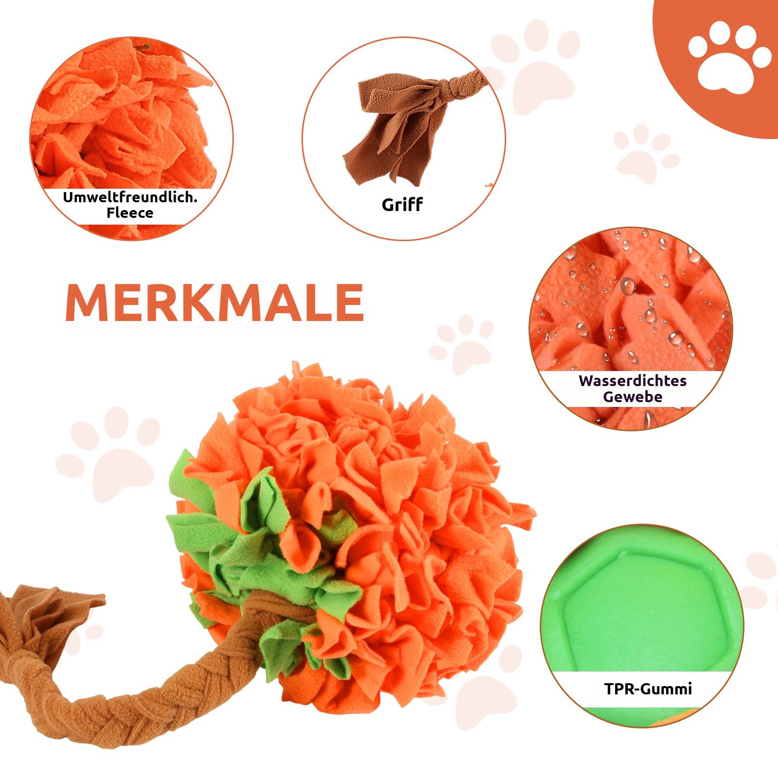 BlingBin Tier-Intelligenzspielzeug Tragbarer interaktiver Schnüffelball für kleine und mittelgroße Hunde, TPR + Fleece, 1 Stück (1-tlg) fördert die Nasenarbeit