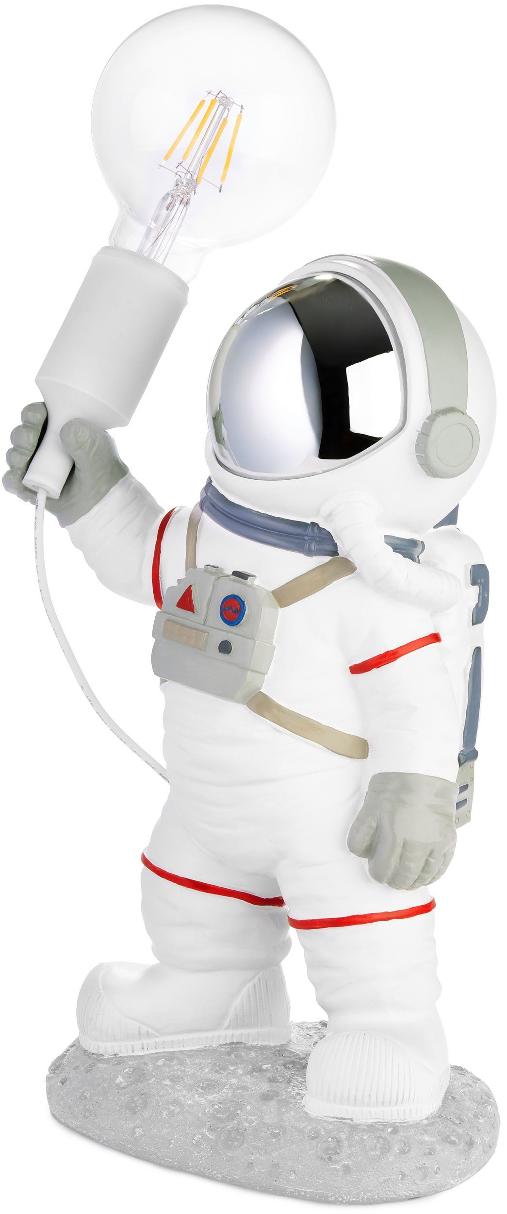 BRUBAKER Nachttischlampe Astronauten Tischlampe - 40 cm Weltraum Nachttischlampe, mit E27 Fassung und USB-C Stecker, ohne Leuchtmittel, Handbemalte Raumfahrt De – Bild 3 von 5