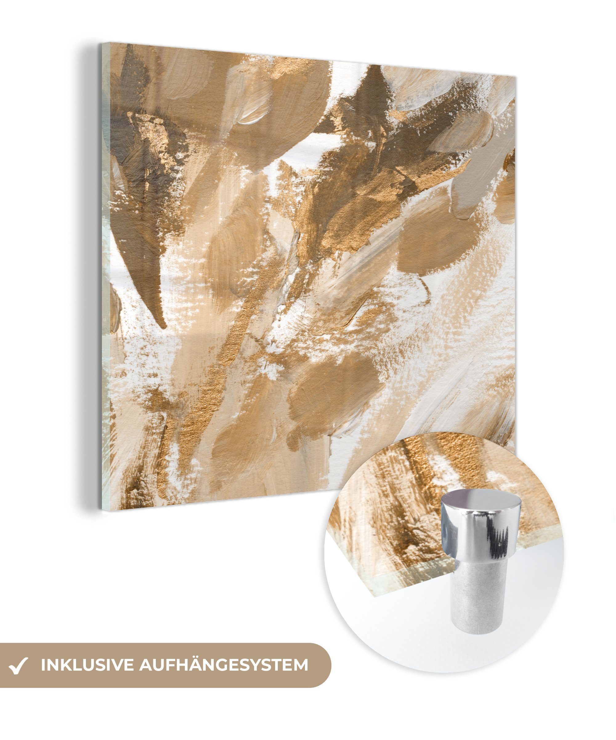 MuchoWow Acrylglasbild Farbe - Gold - Weiß, (1 St), Glasbilder - Bilder auf Glas Wandbild - Foto auf Glas - Wanddekoration