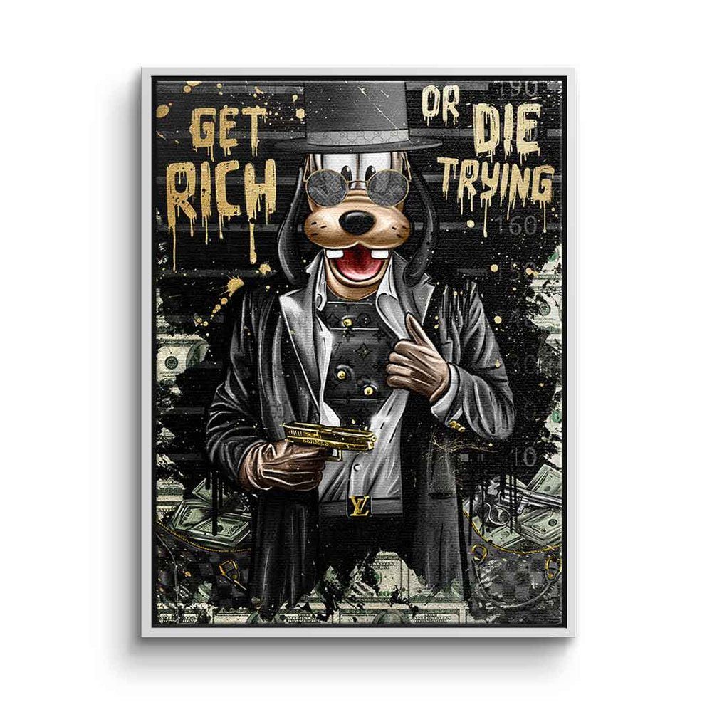 DOTCOMCANVAS® Leinwandbild, Leinwandbild Lucky Gangster - limited Goofy comic pop art get rich or weißer Rahmen