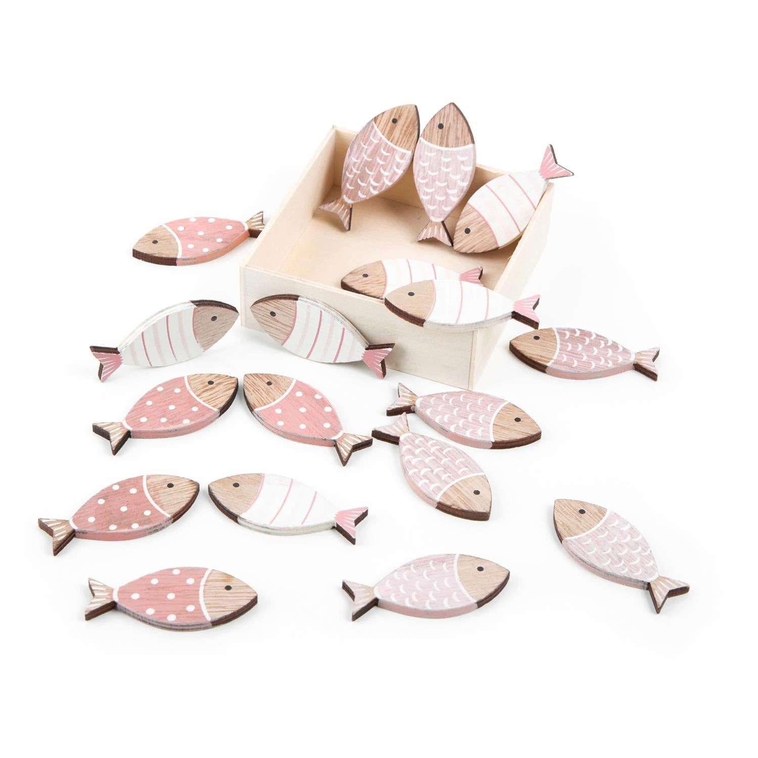Logbuch-Verlag Dekofigur 18 kleine Fische aus Holz rosa weiß 6 cm Kommunion Taufe Deko