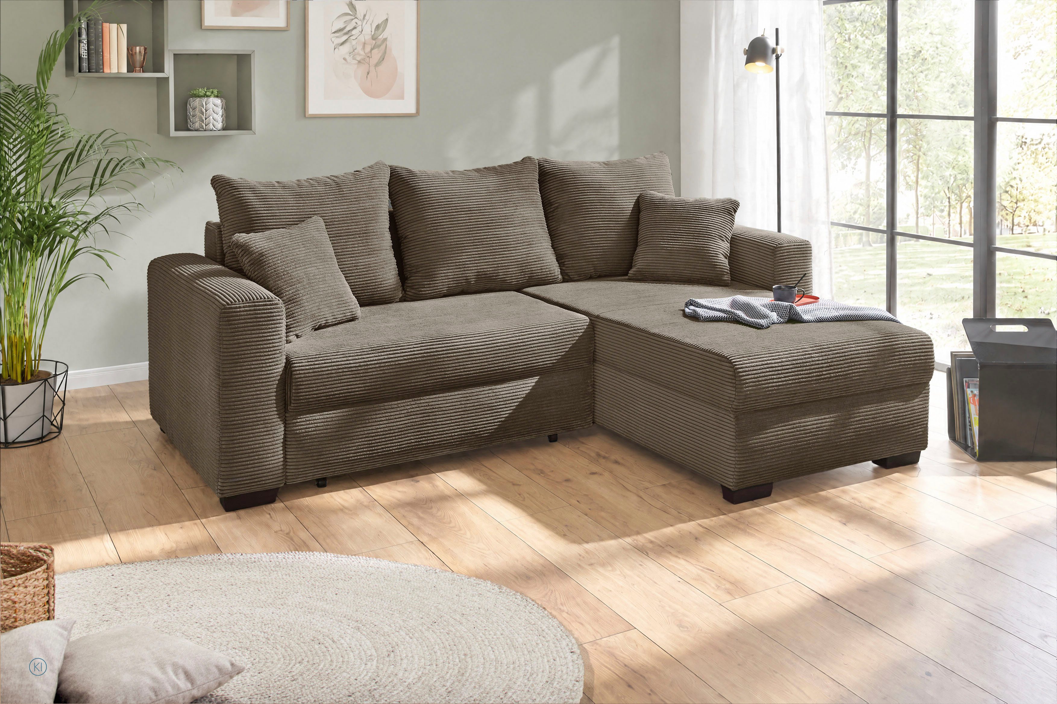 Jockenhöfer Gruppe Ecksofa Ecksofa Elmau, Größe Ottomane: L, B:235cm, optional mit Topper, mit Schlaffunktion, Bettkasten & 2 Zierkissen